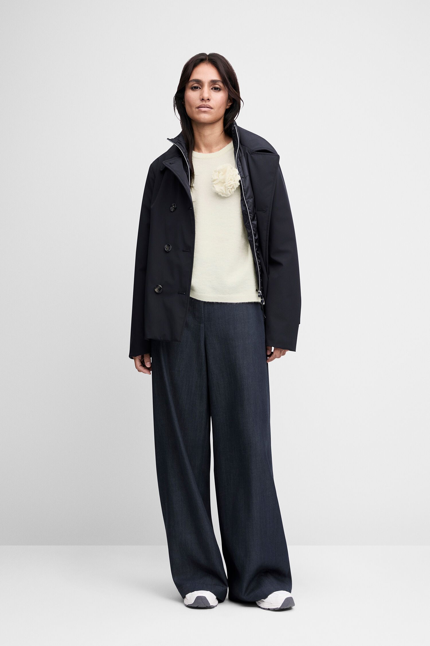 jacke, dunkelblau, mantel, weitenhosen, baumwollpullover