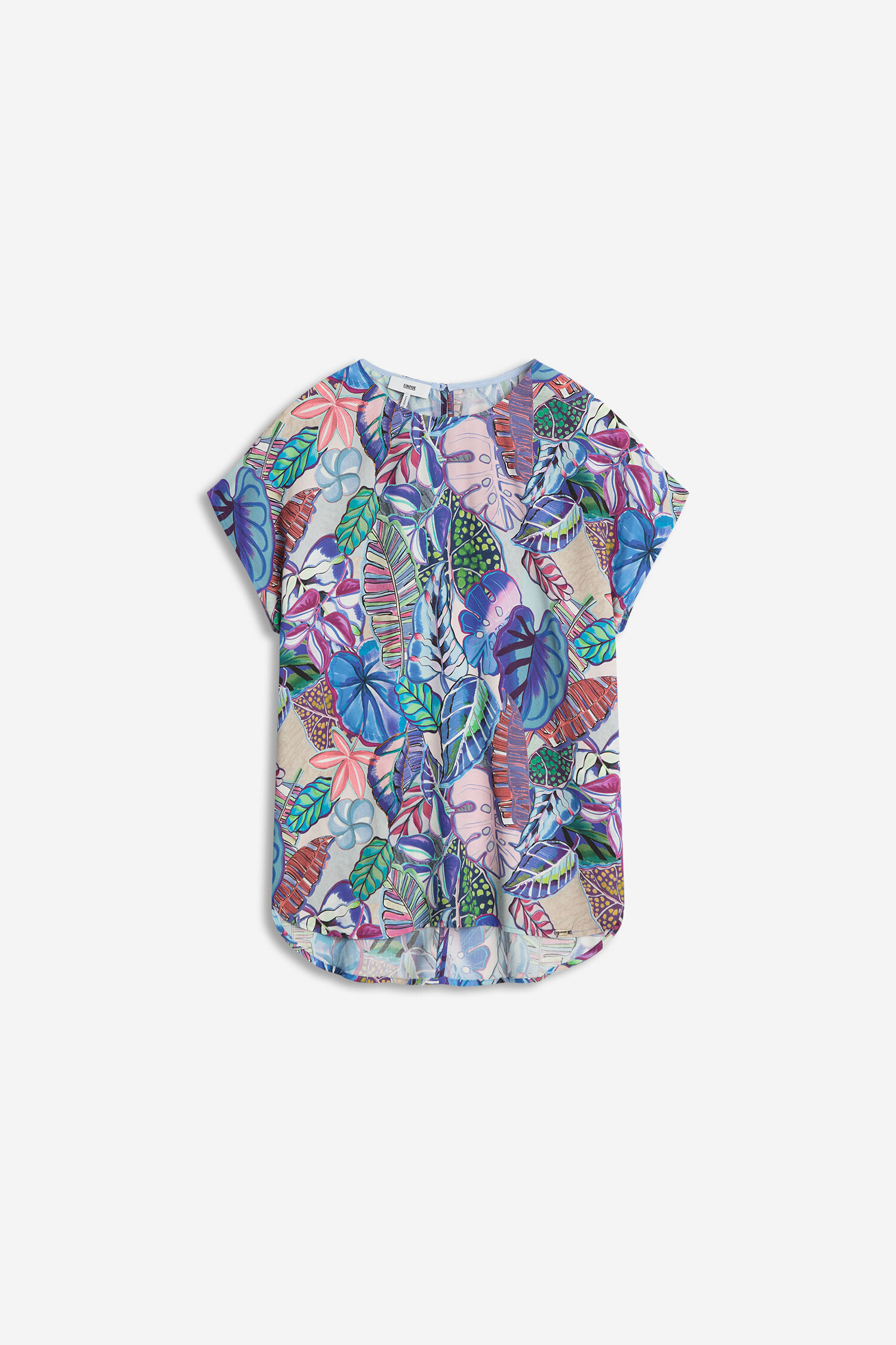 Hortensia-Blumen-Print, Tunika, Kurzarm, Hammerbunt, Sommeroutfit