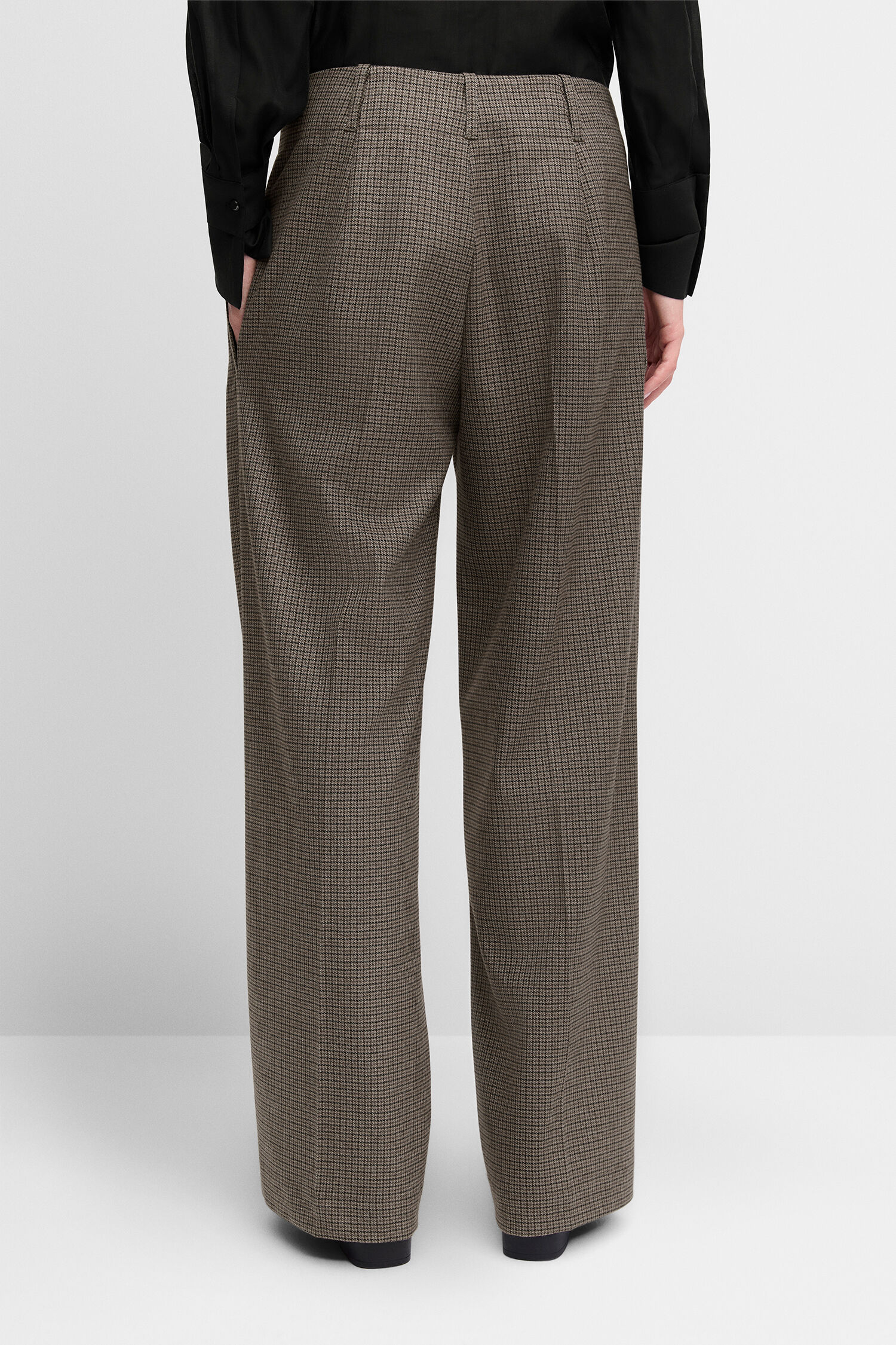 Hose, Hahnentritt, Checkered, Grau Braun, Weit geschnitten