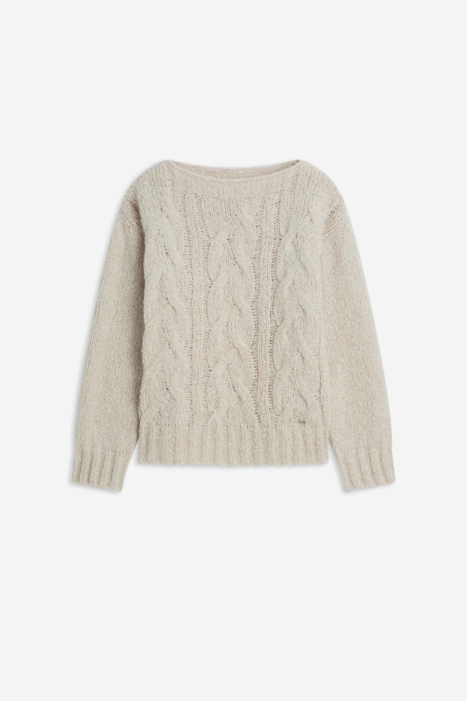 Knitpullover, Cable-Knit, Beige, Wolle, Oversized