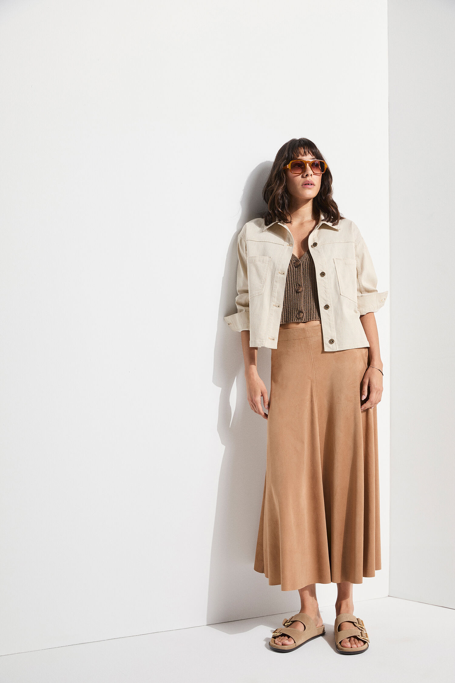 Leinen, Bluse, Rock, Sandale, Person