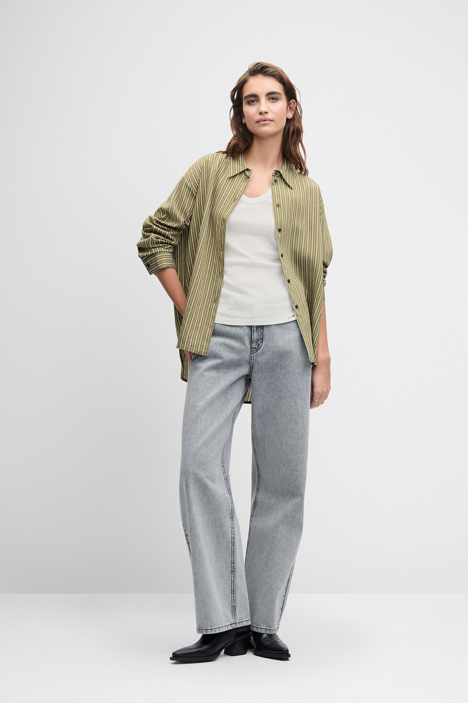 Hemd, Gestreift, Oversize, Lange Ärmel, Jeanshose
