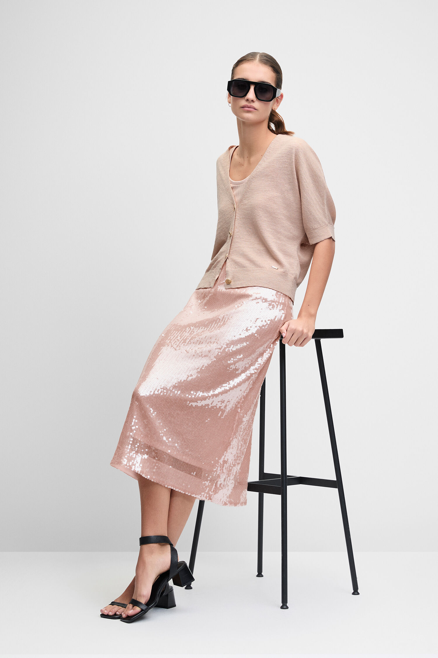 Seidenrock, Glänzend, Rosa, Seidenoptik, Midi