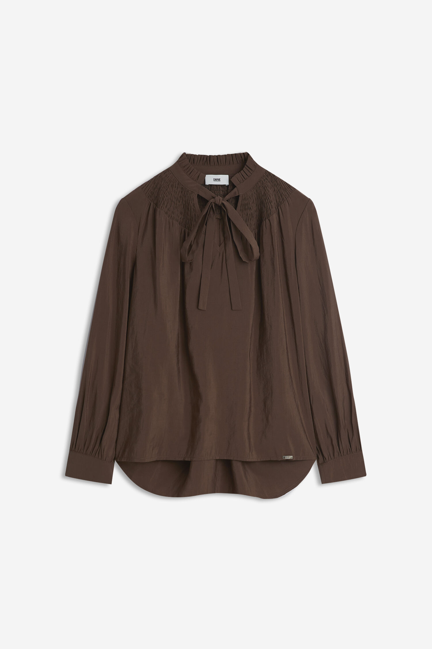 Bluse, Langarm, Braun, Kragenbinde, Twill-Top
