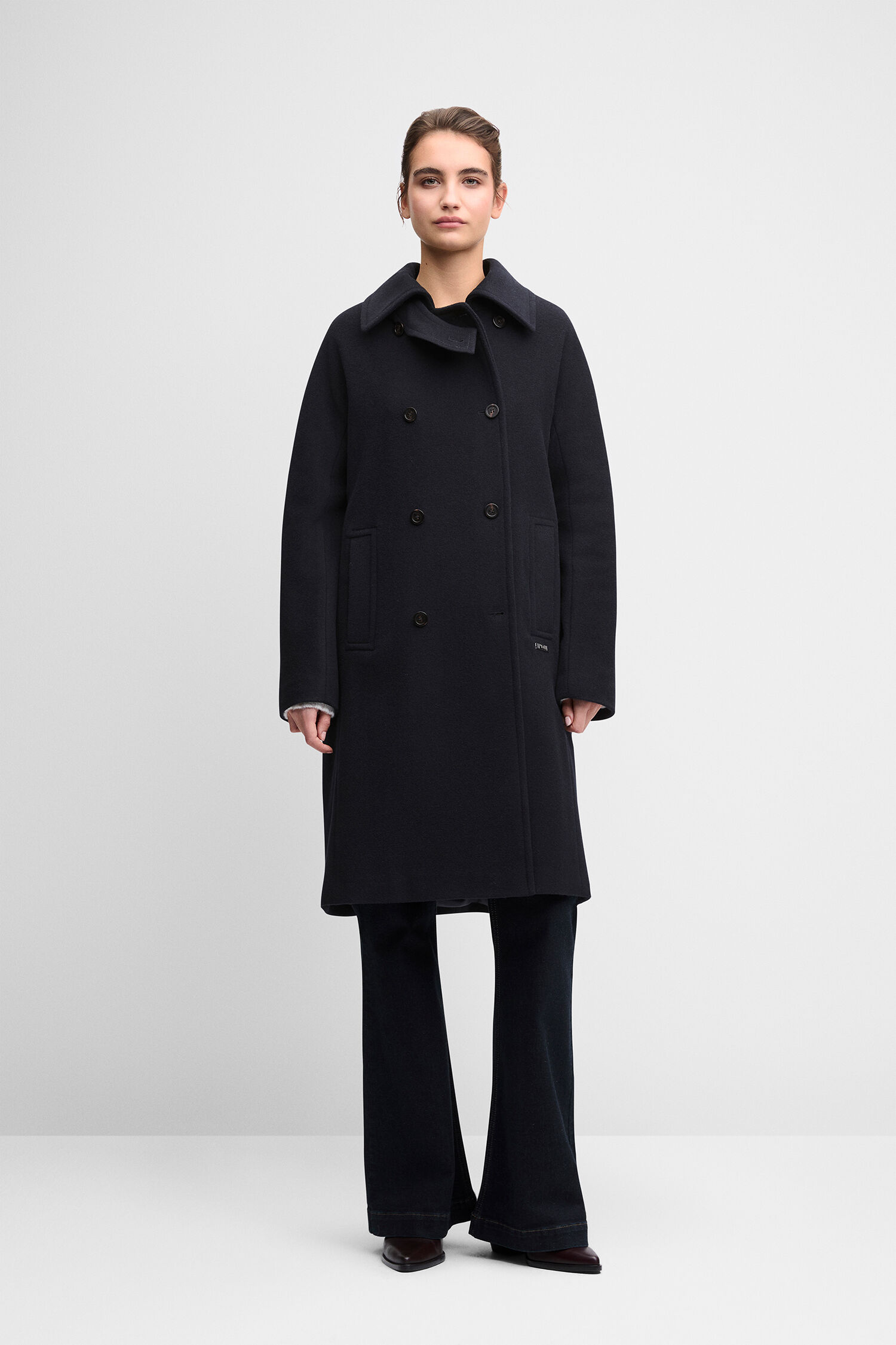 Mantel, Duffle, Navy, Knielang, Paspel