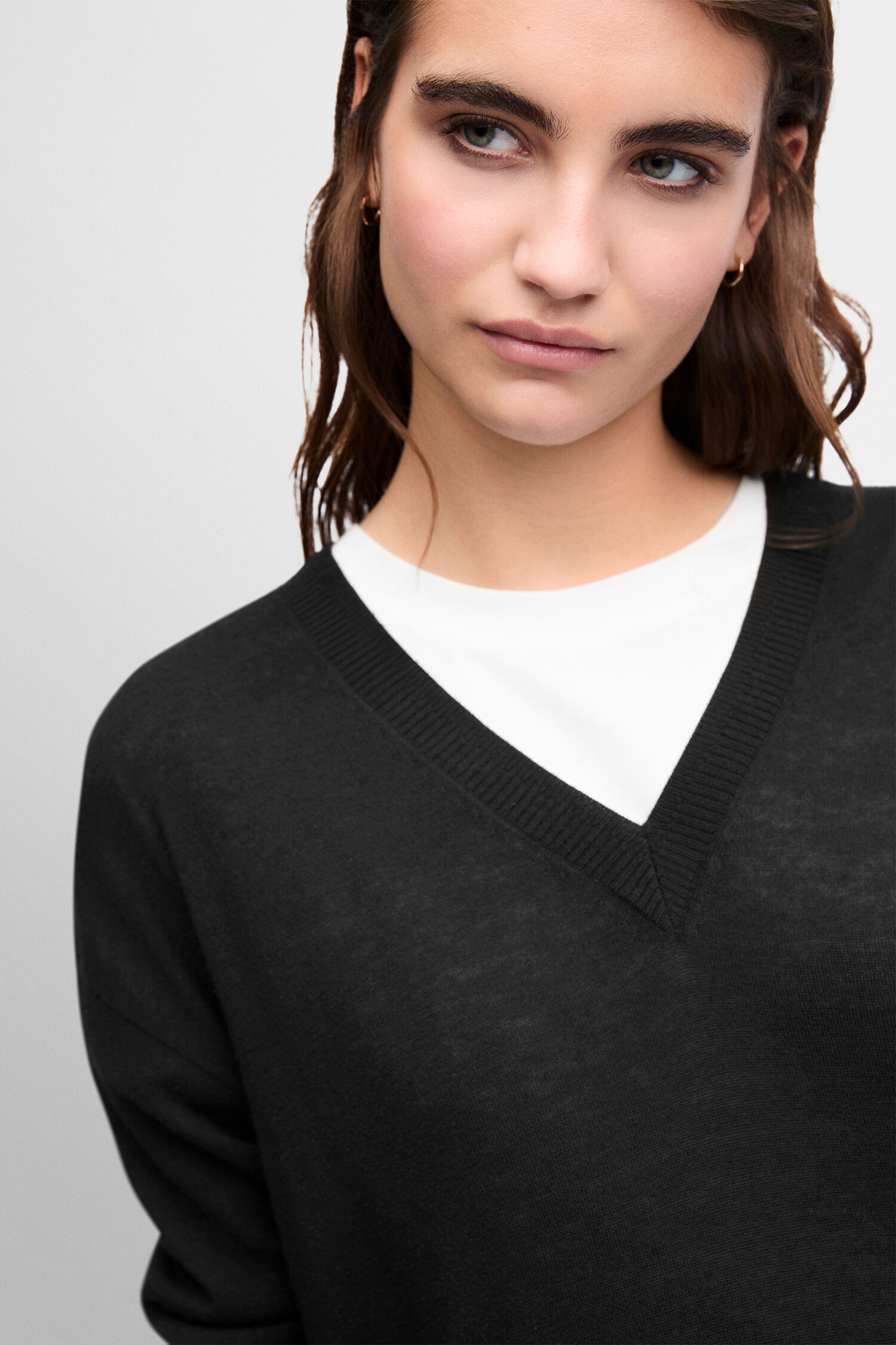 V-Ausschnitt, Pullover, Schwarz, Langarm, Kleidung