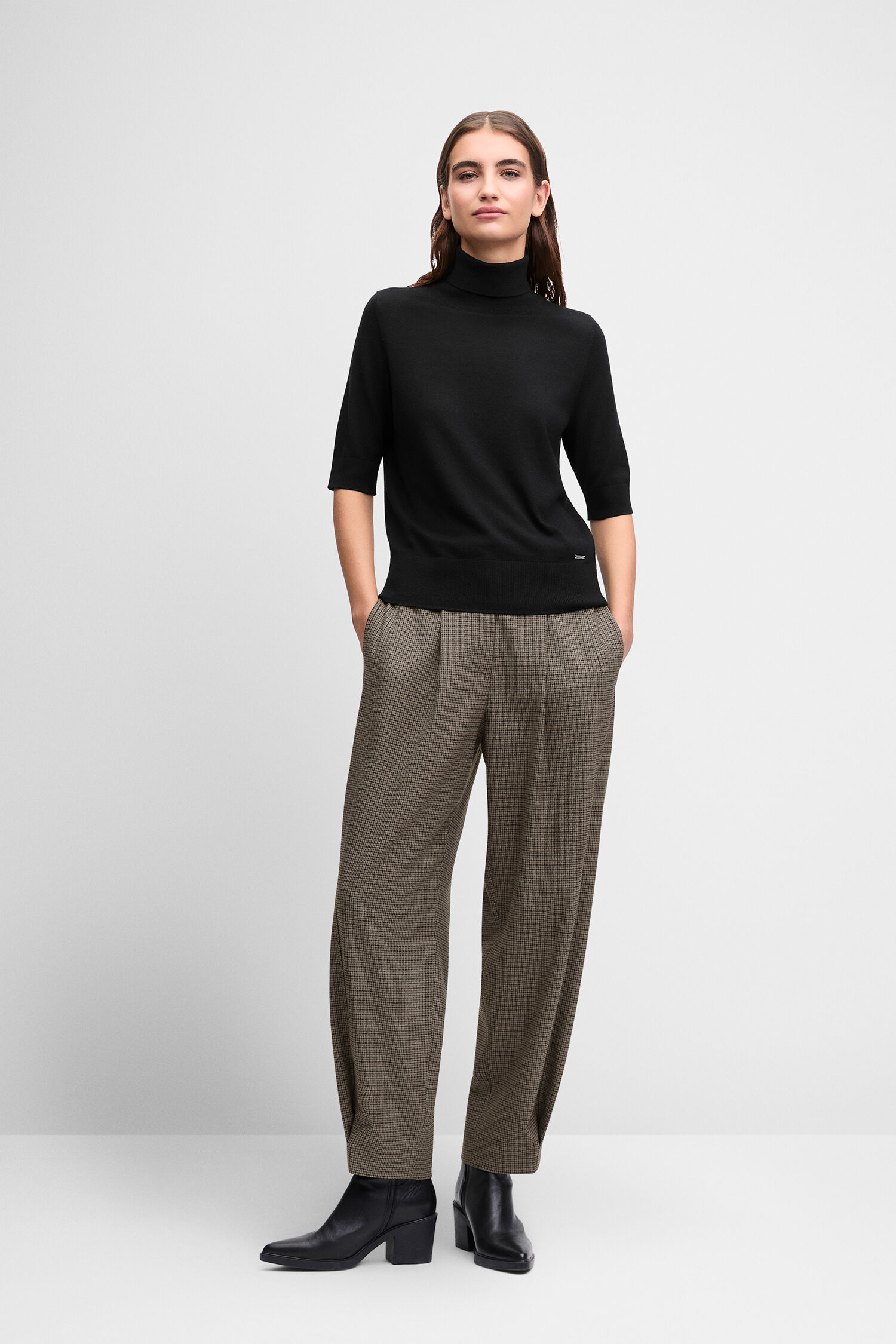 Rollkragenpullover, schwarz, halbärmel, Knitwear, slim-fit