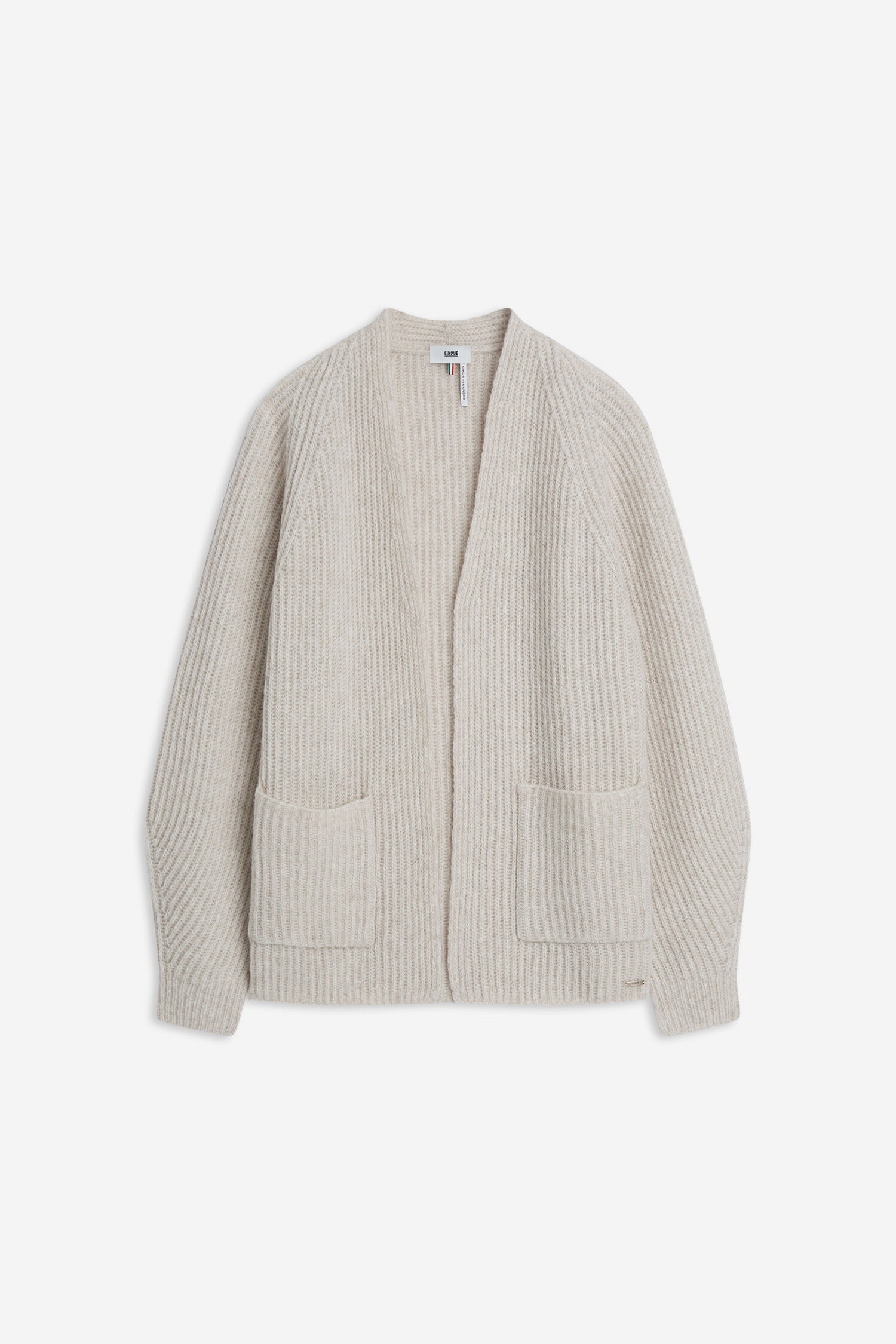 Kardigan, Grobstrick, Wolle, Beige, Taschen