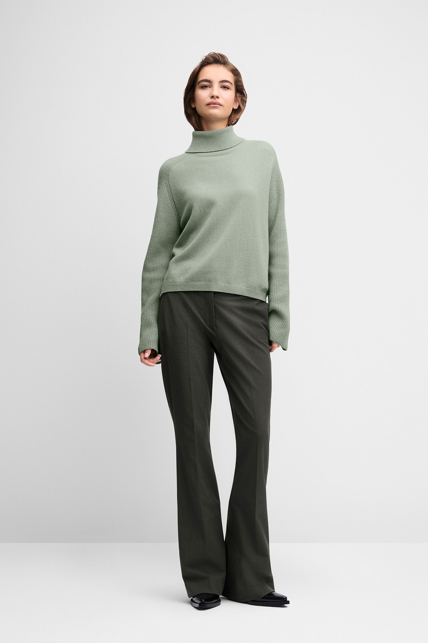 turtleneck, Pullover, Strickware, Grün, weite Hose