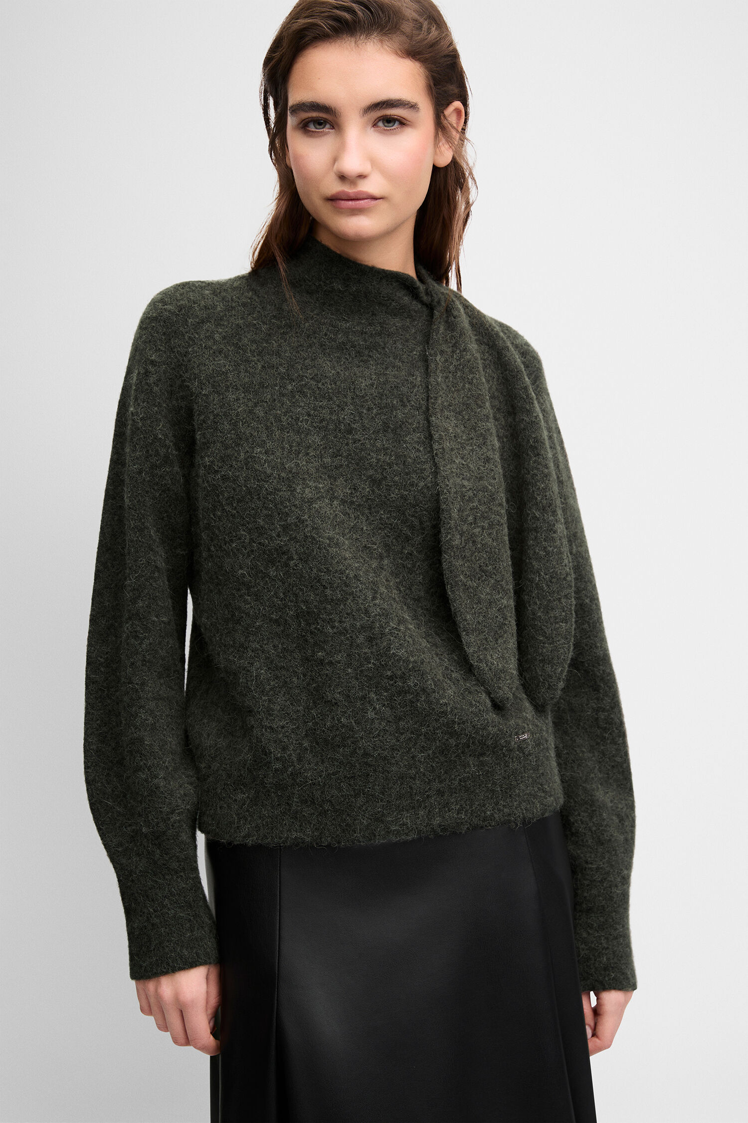 Pullover, Wolle, Dunkelgrün, Kragenlos, Manteloptik