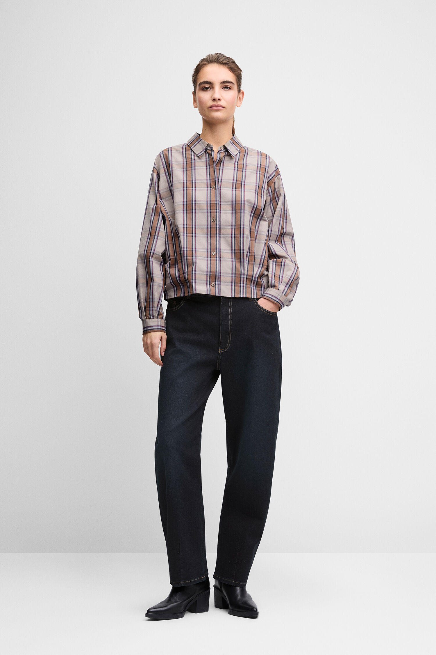 Plaid Shirt, Lange Ärmel, Knopfleiste, Karo-Bluse, helles Muster
