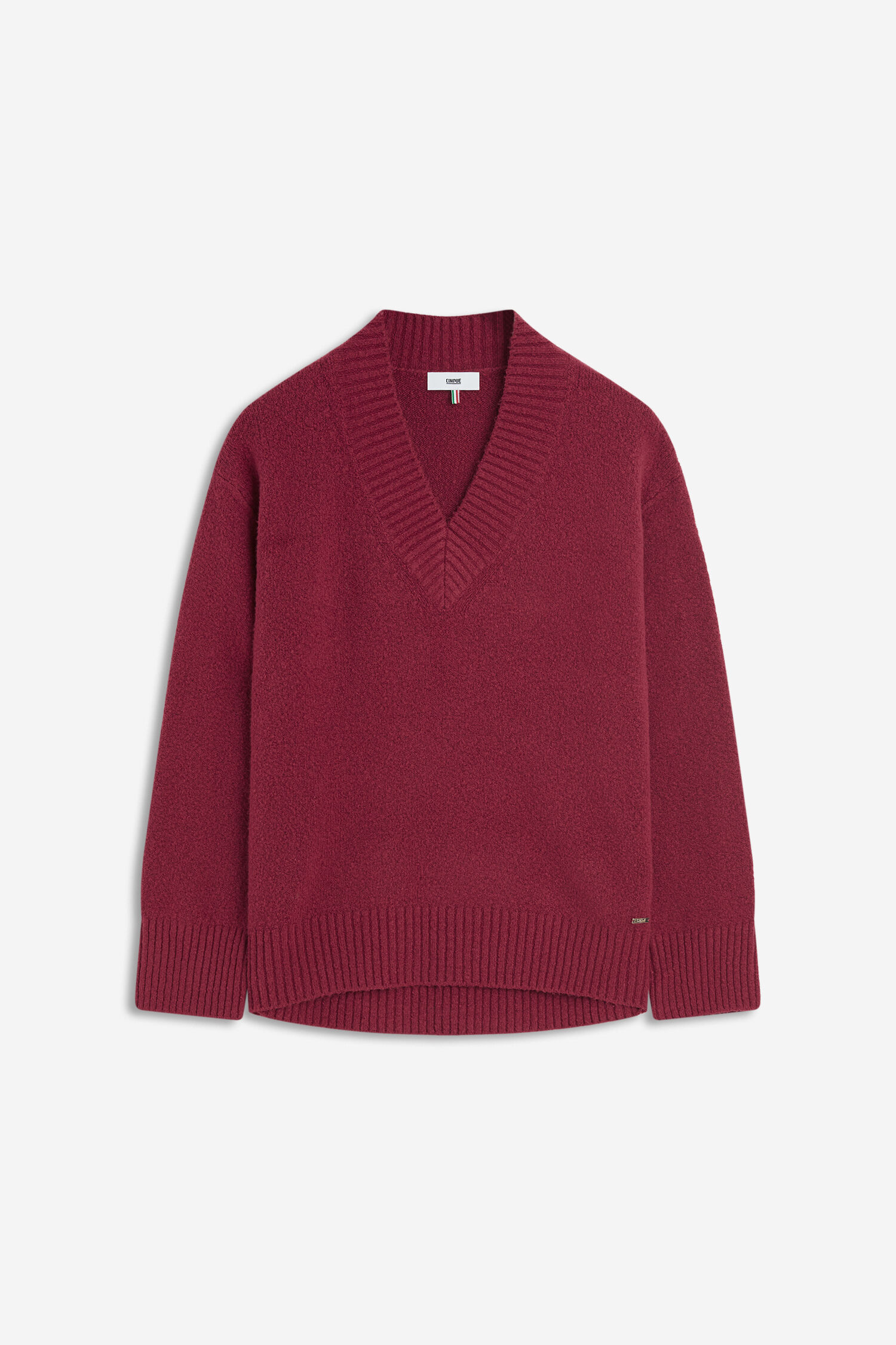Pullover, V-Ausschnitt, Strick, Pullover, Burgunderrot