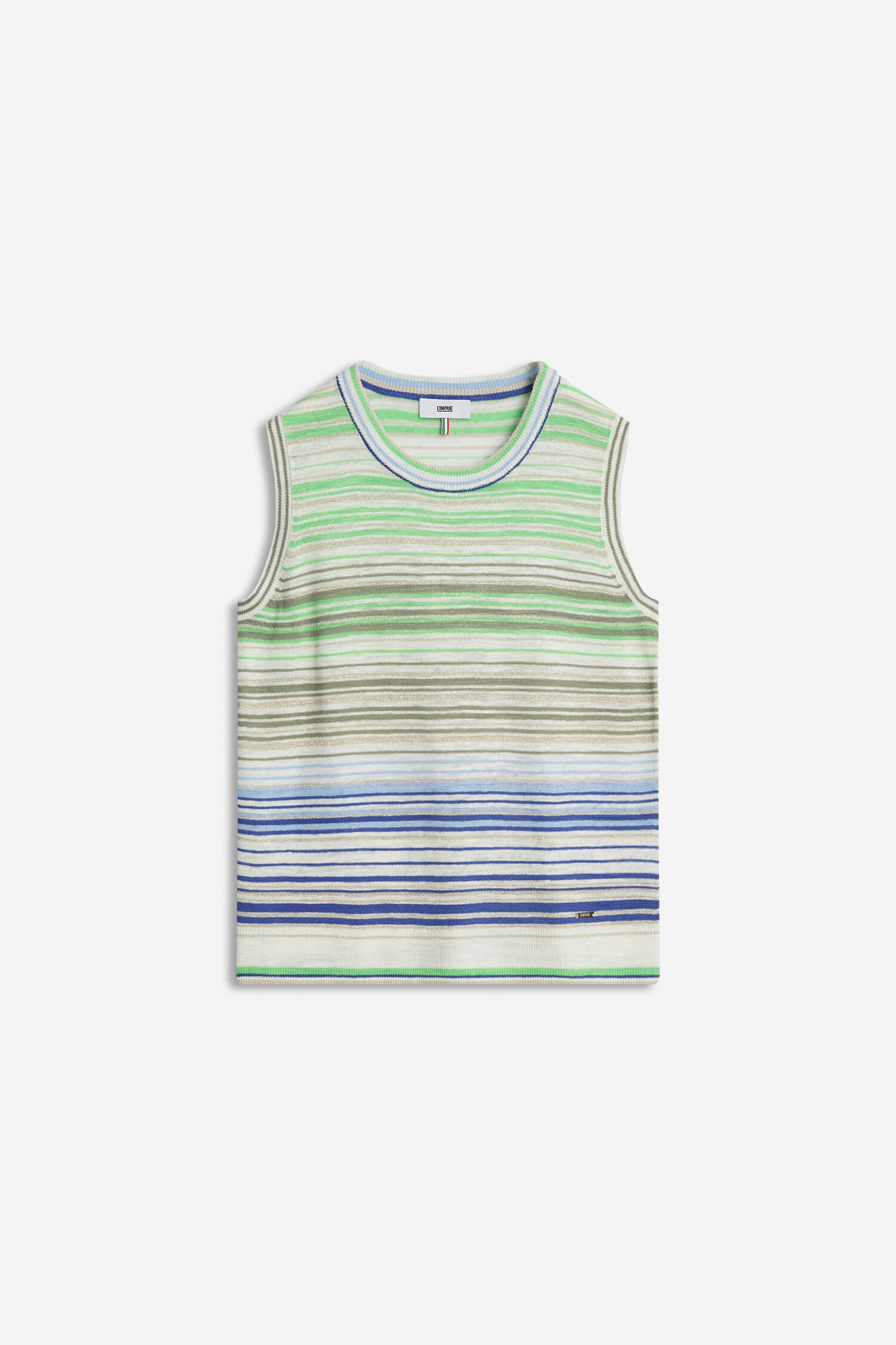Tank top, gestreift, Strick, grün blau, mehrfarbig