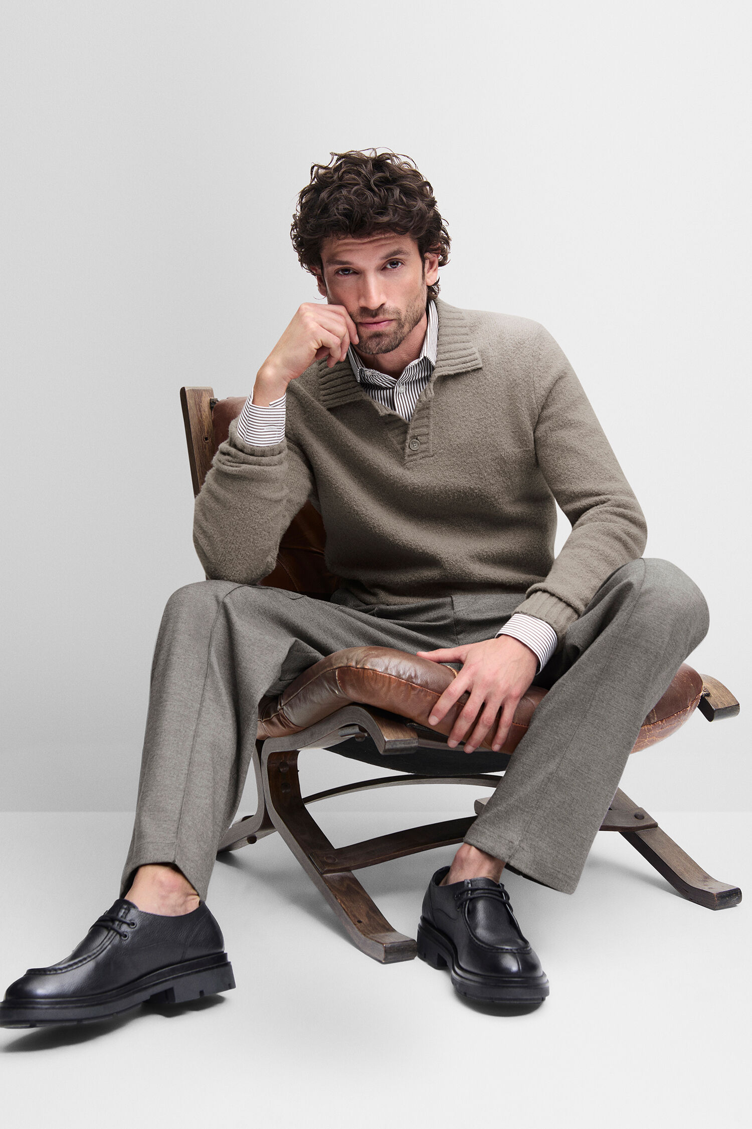 knit sweater, polo neck, beige sweater, long sleeves, mens fashion