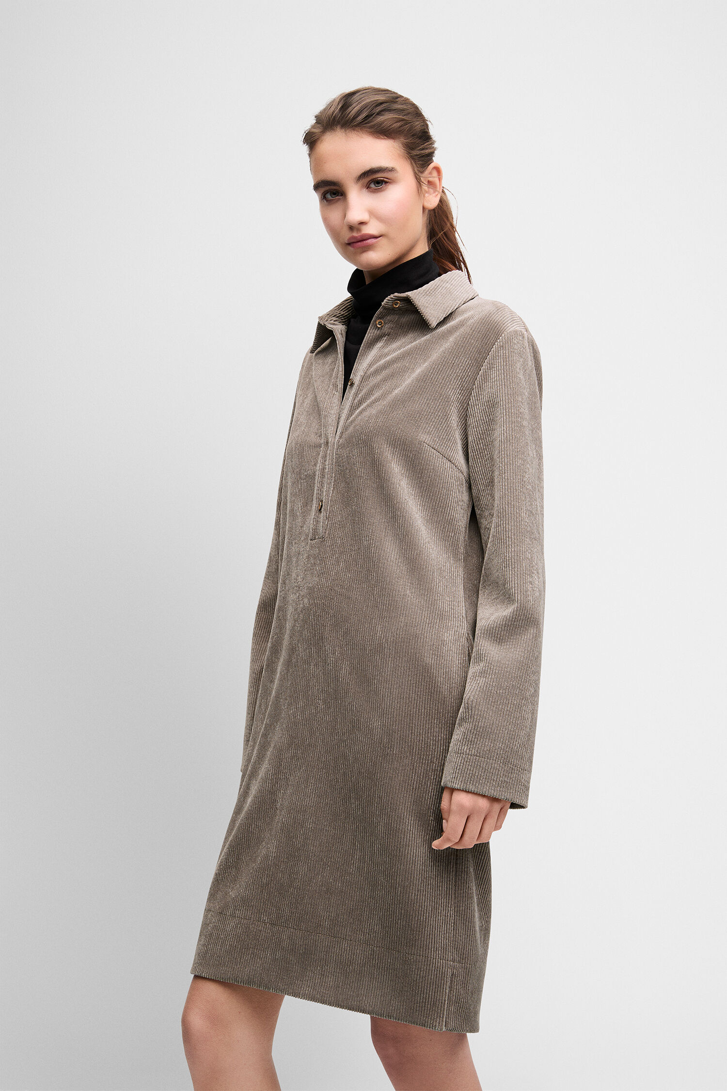 Corduroy, Kleid, Beige, Langarm, Kleid aus Cord