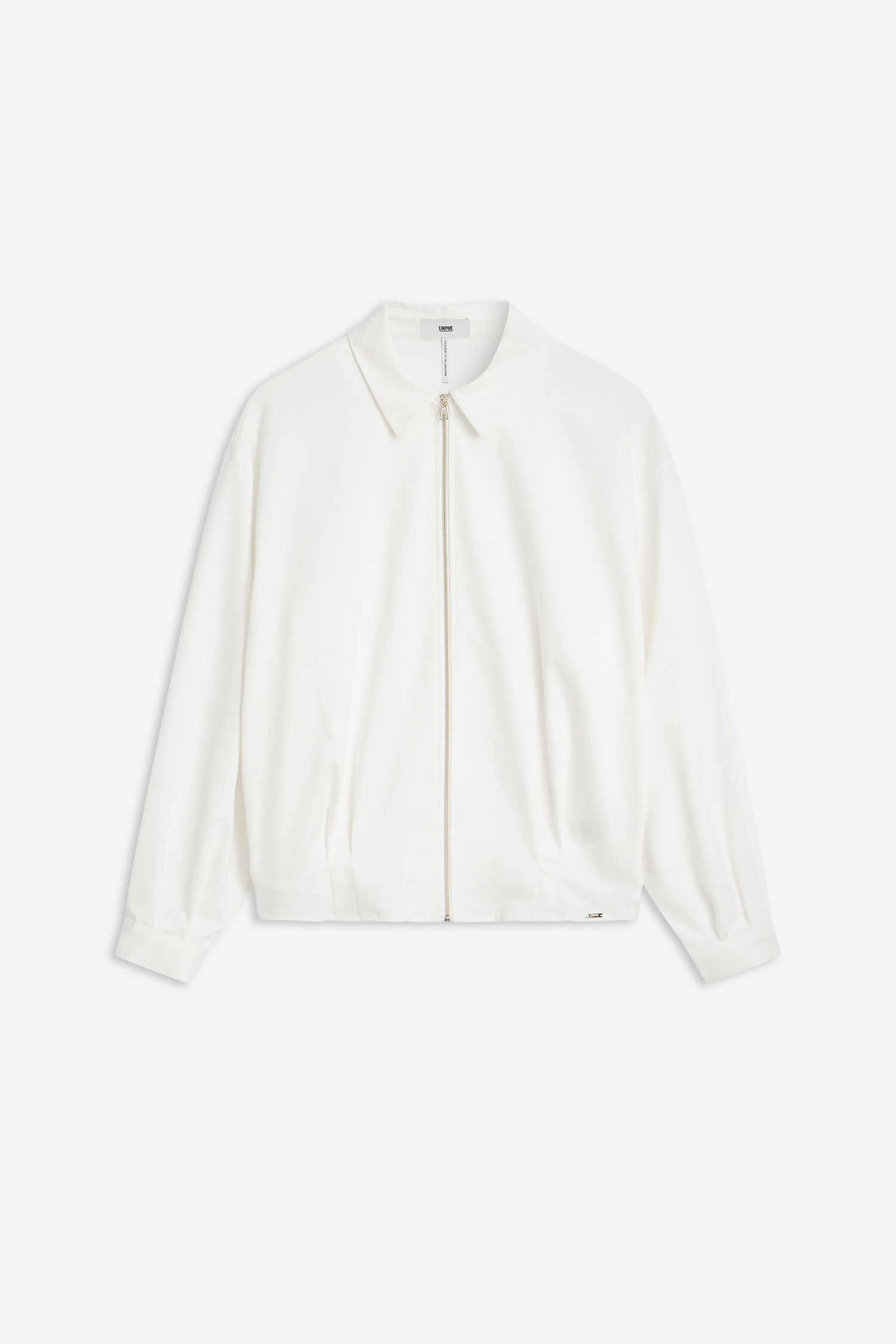 weiße jacke, Reißverschluss vorne, Kragen, lange Ärmel, minimal