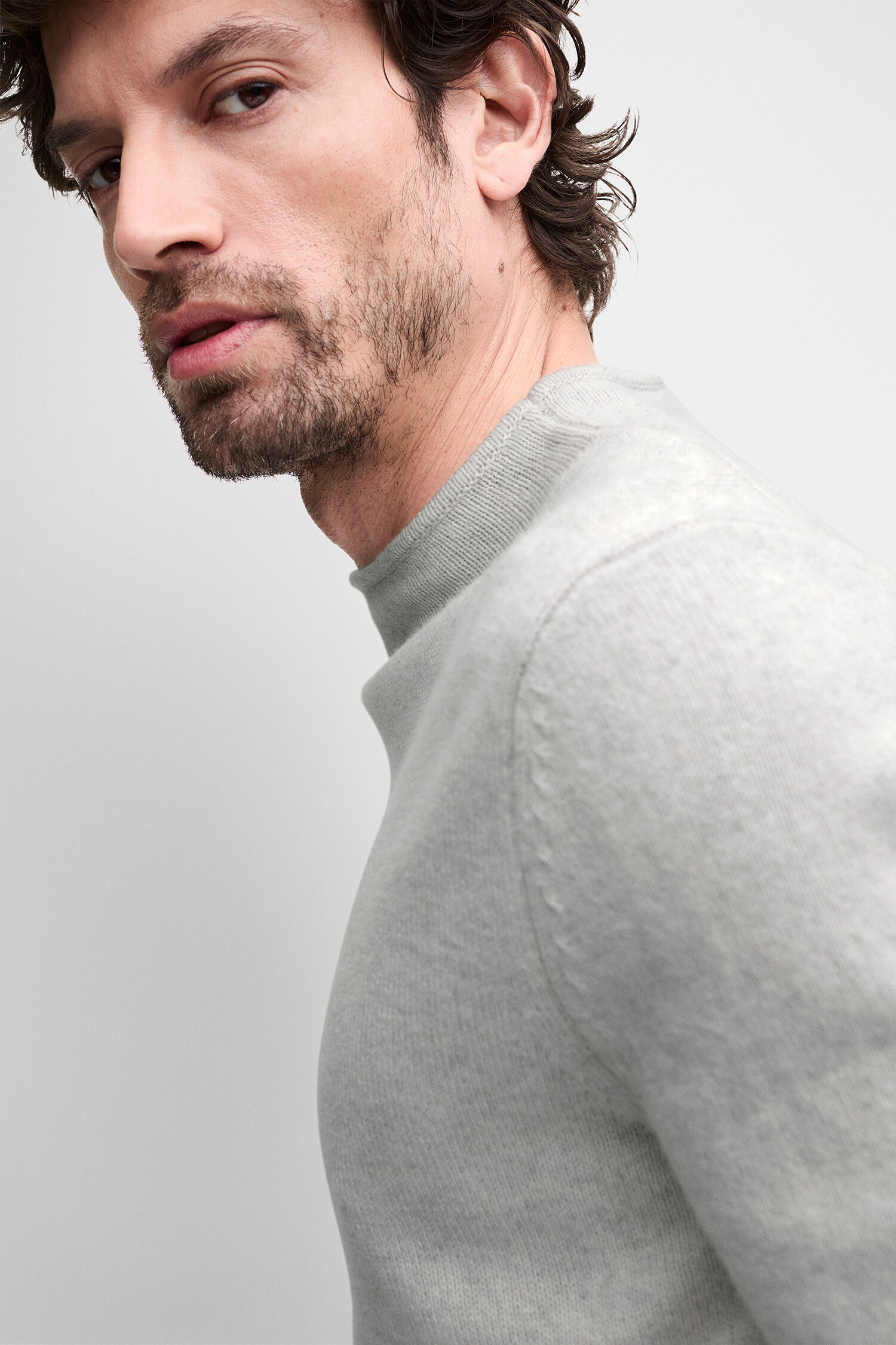 Pullover, Knit, Hellgrau, Rundhals, Langarm