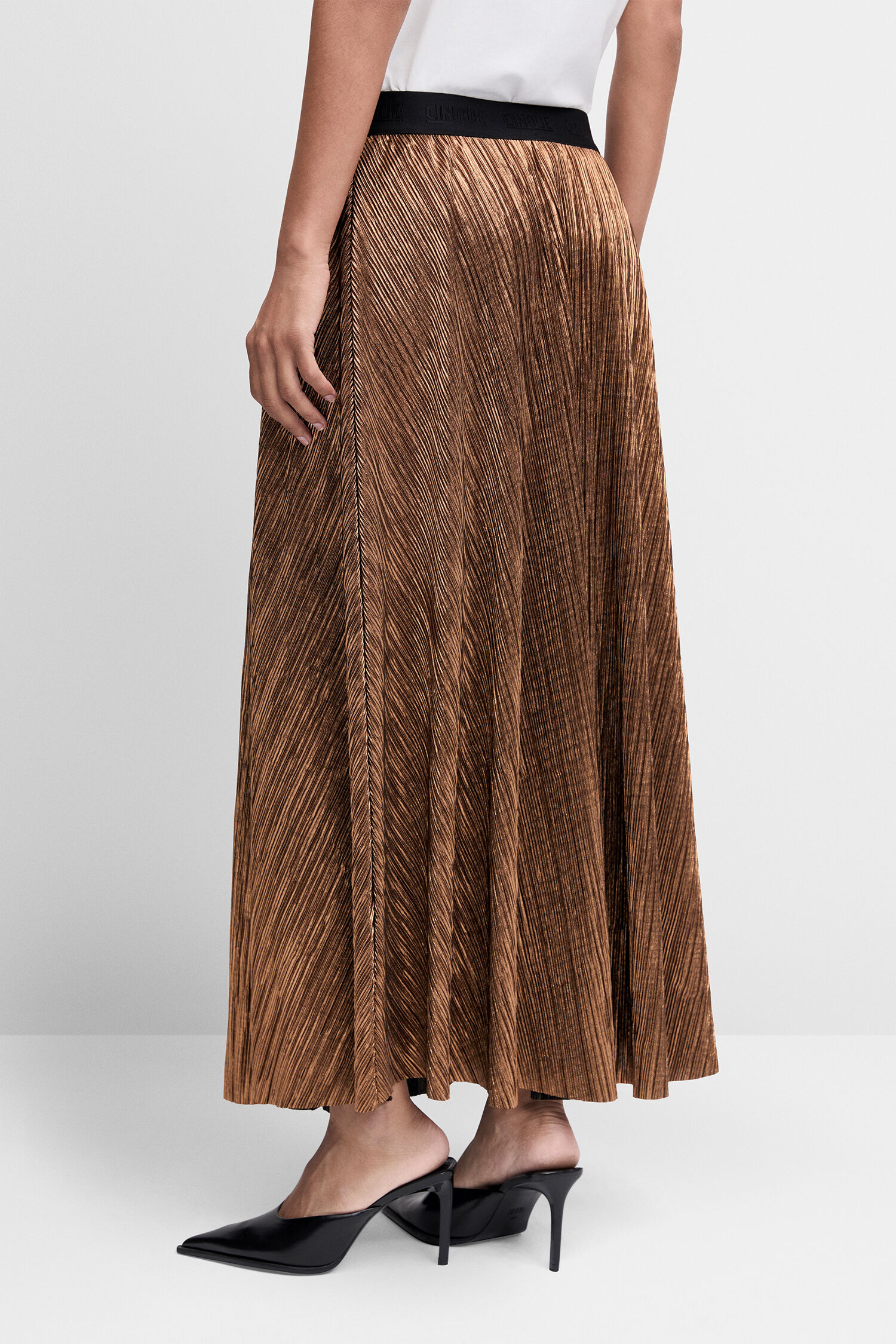 Maxi, Rock, Gekl"ort, Gold, Faltenrock