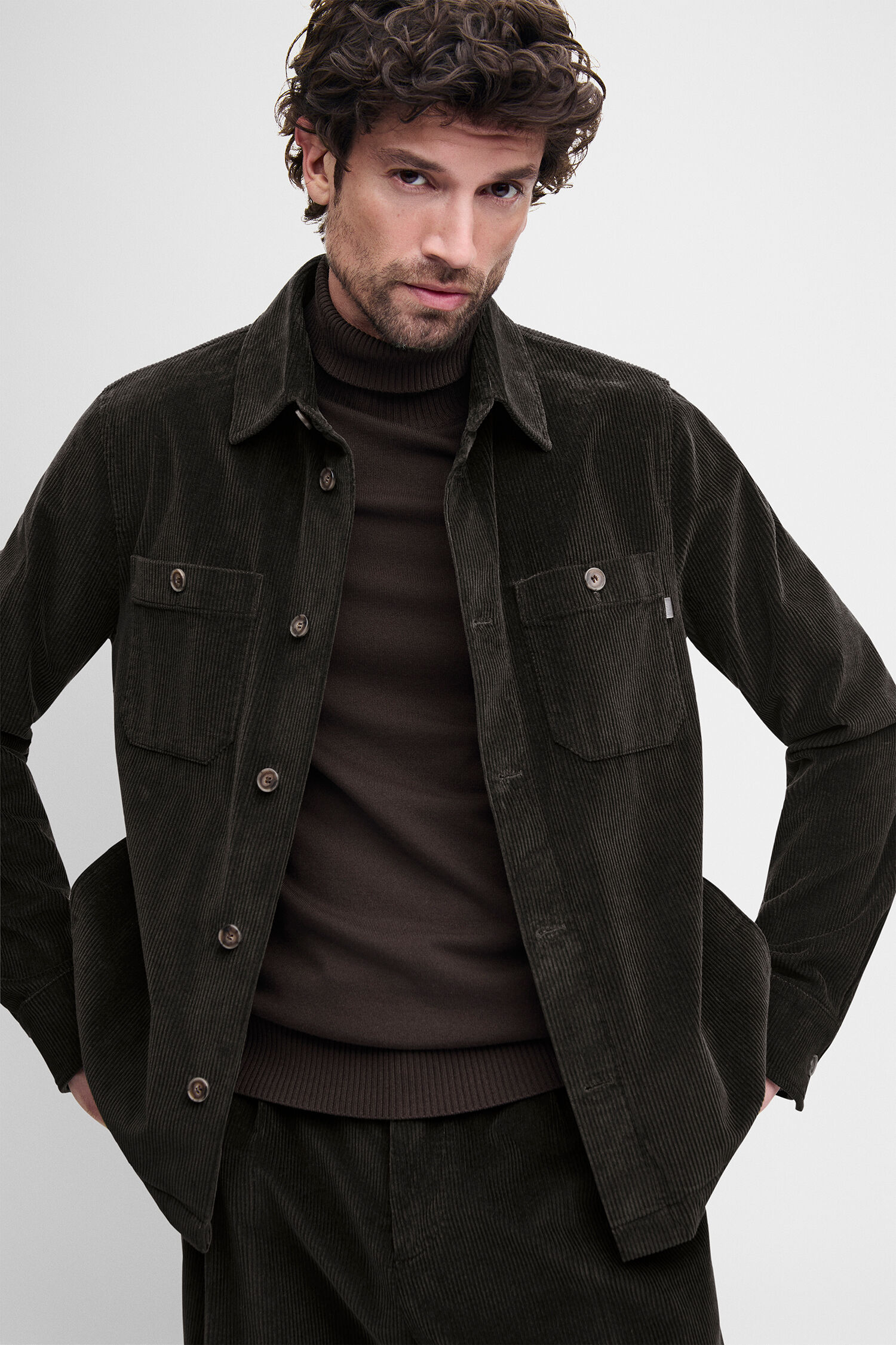 Kord, Jacke, dunkelbraun, Brusttasche, Knopfleiste
