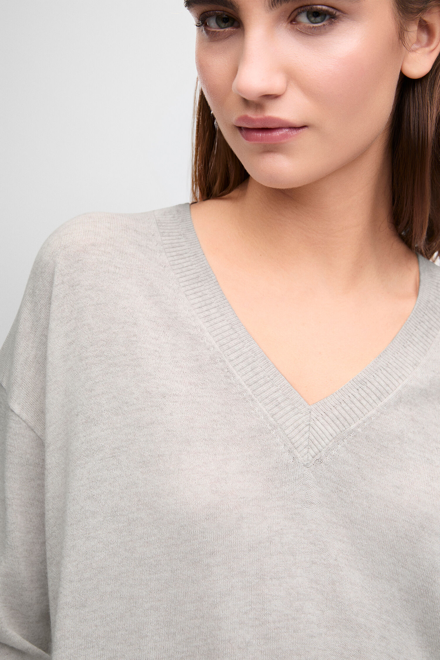 V-Ausschnitt, Knit-Sweater, Langarm, Beige, Casual-Fit