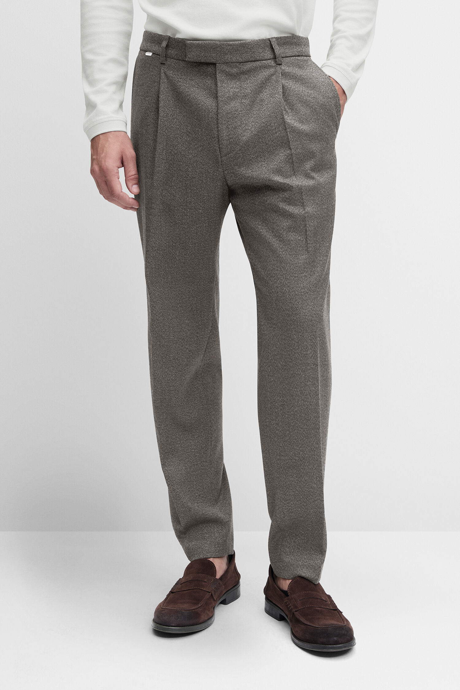 Langarmshirt, weiß, Rundhals, Slim-Fit, Hose