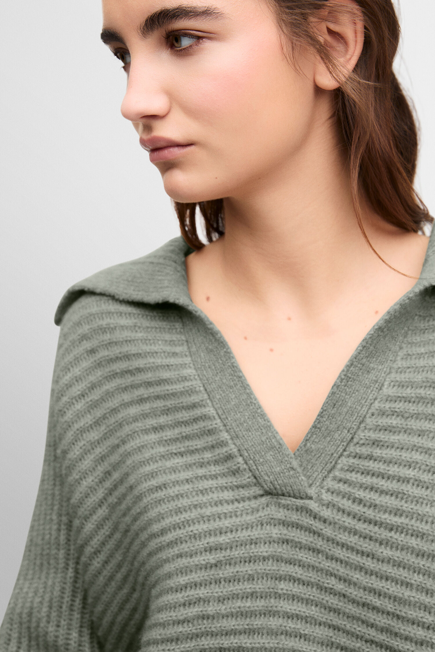 V-Pullover, Strickpullover, Kragenpullover, Oversize, Grün
