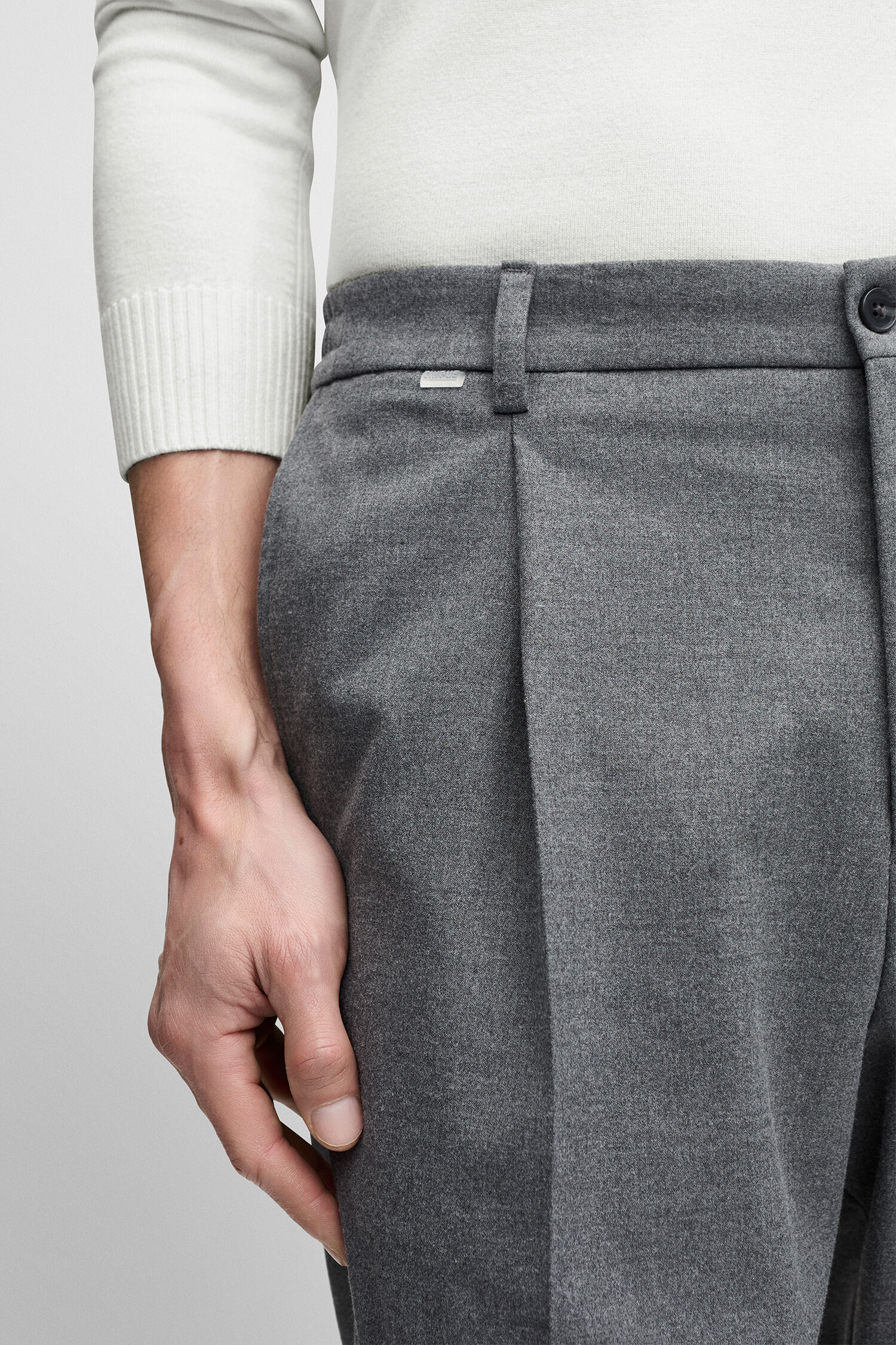 Hose, Grau, Glatt, Wollmischung, Kleiderhose