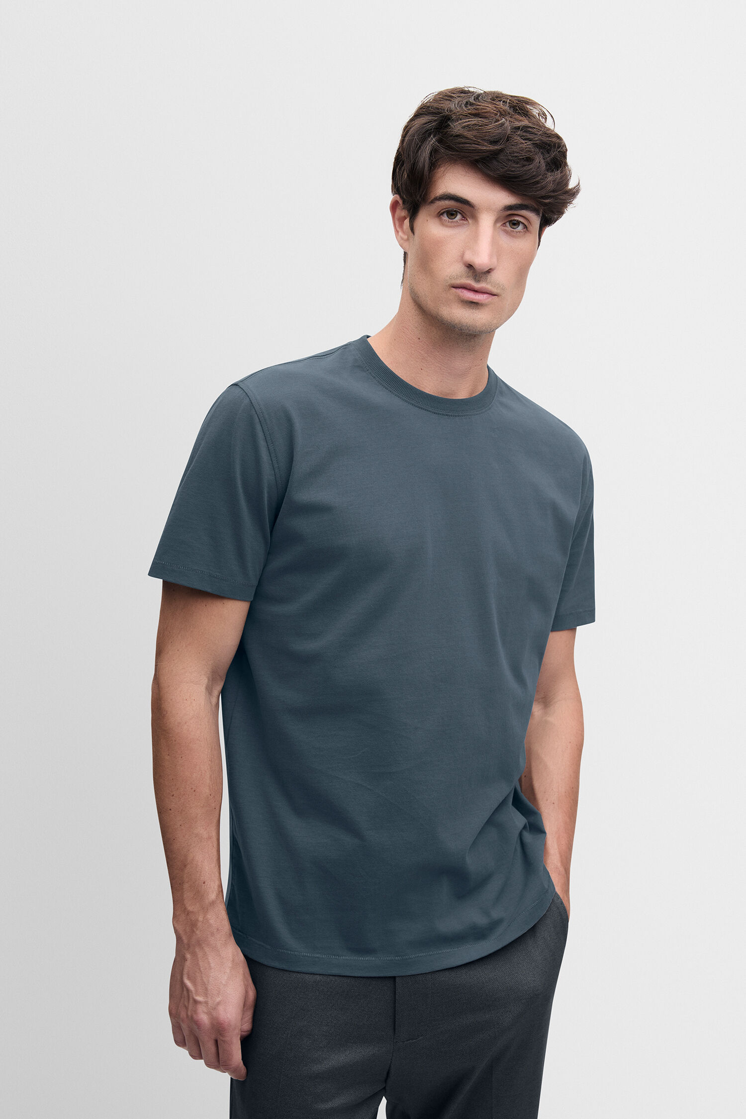 T-Shirt, Kurzarm, Unifarben, Baumwolle, Dunkelblau
