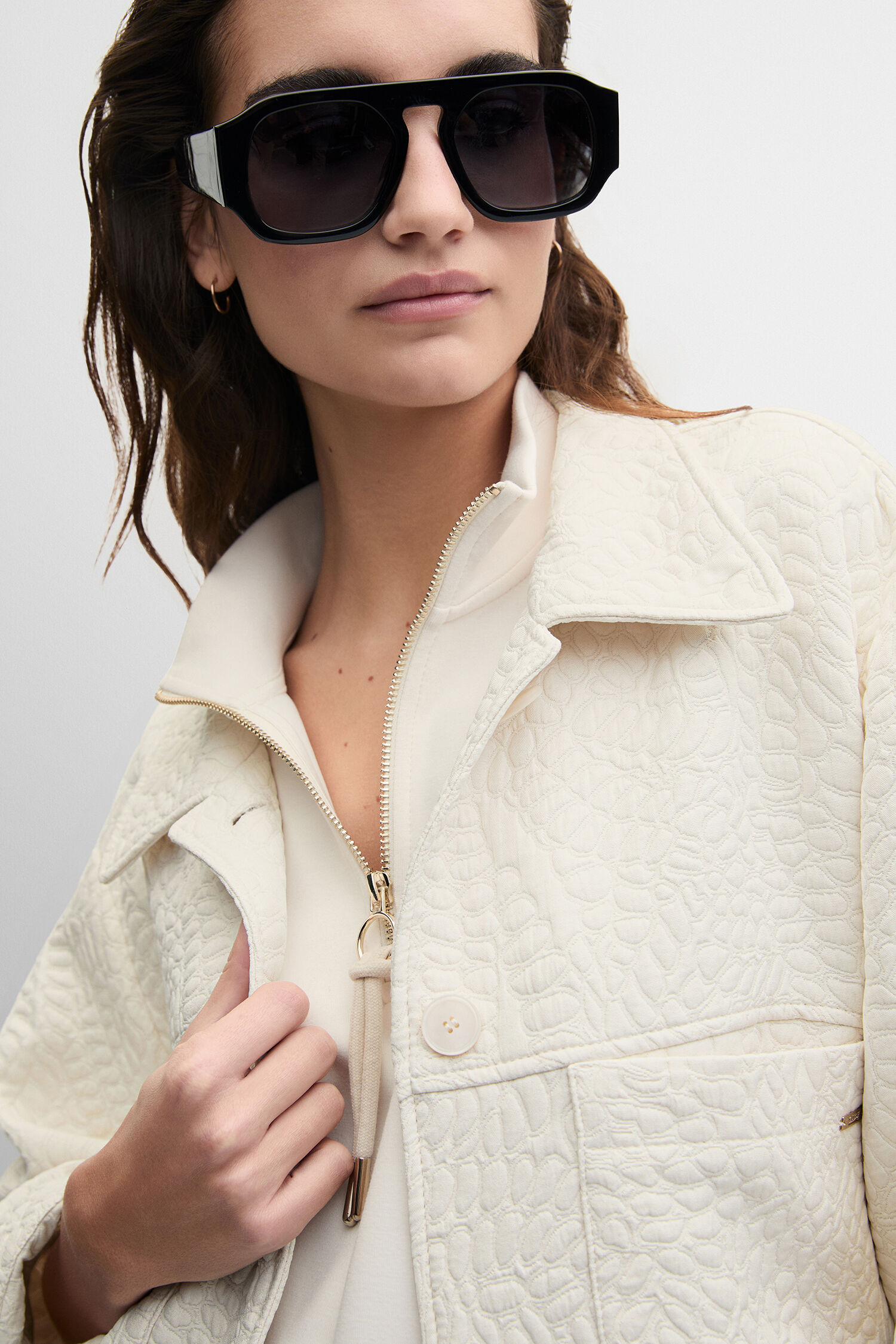 Sonnenbrille, Oversized, Schwarz, Lederoptik, Jacke