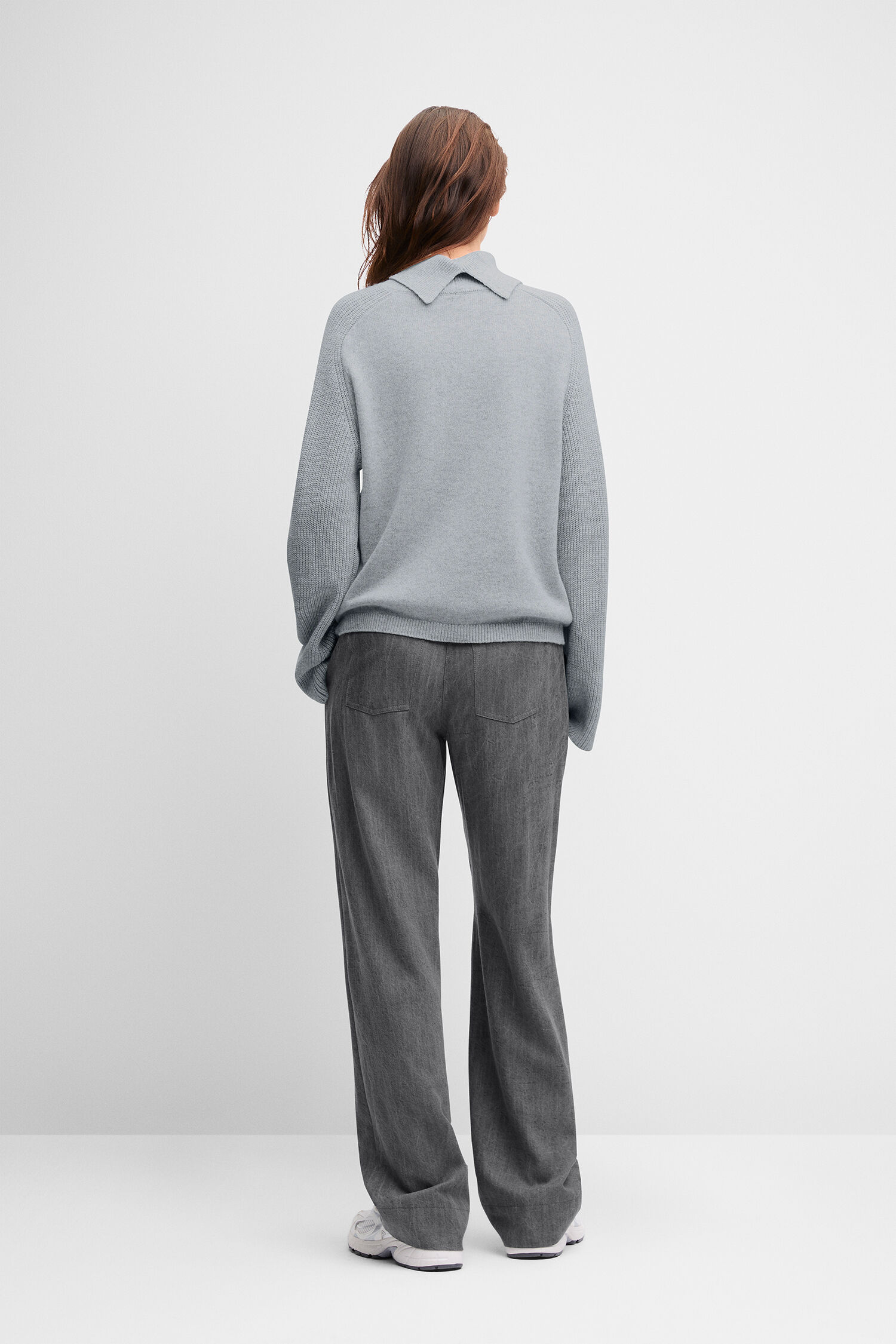 Pullover, Strickshirt, Grau, Kragen, weite Hose