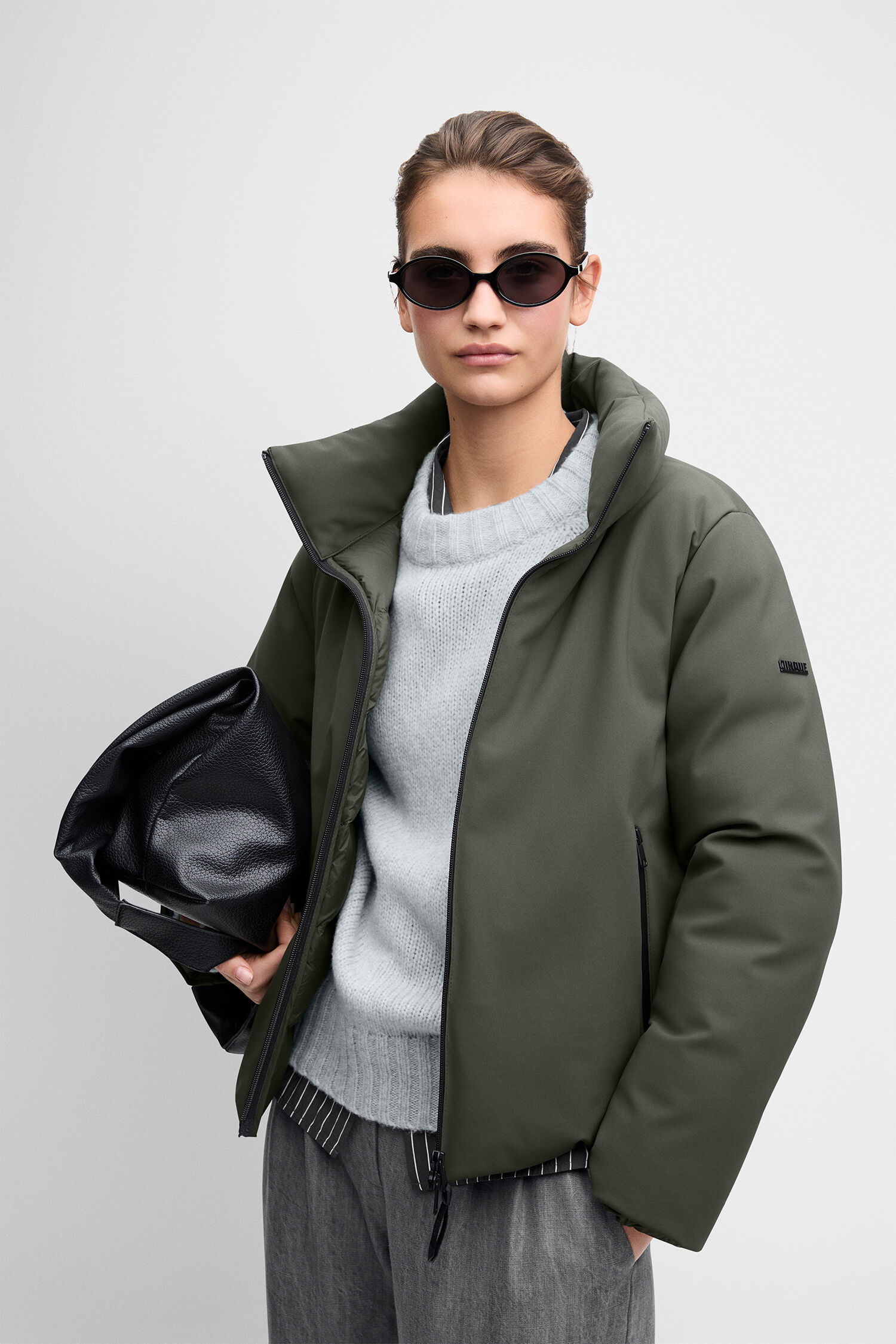 Jacke, Daunenjacke, Olivgrün, Sonnenbrille, Mantel