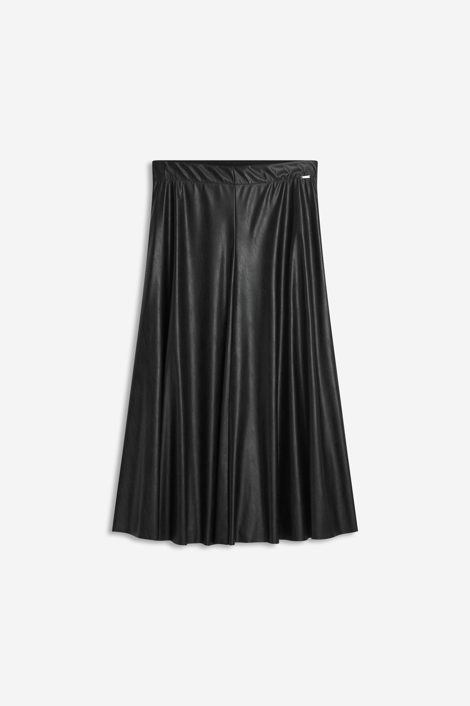 Lederskirt, Schwarz, A-Linien, glänzend, Knitterfrei