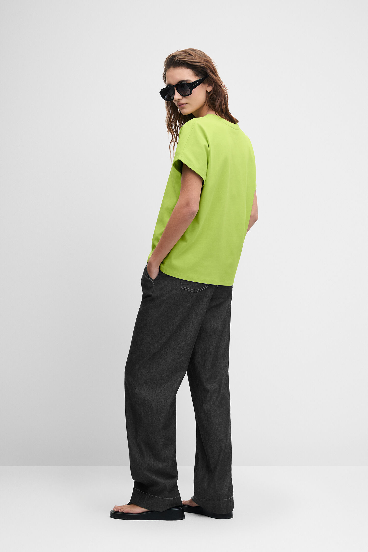 T-Shirt, Limette, Kurzarm, Rundhals, casual