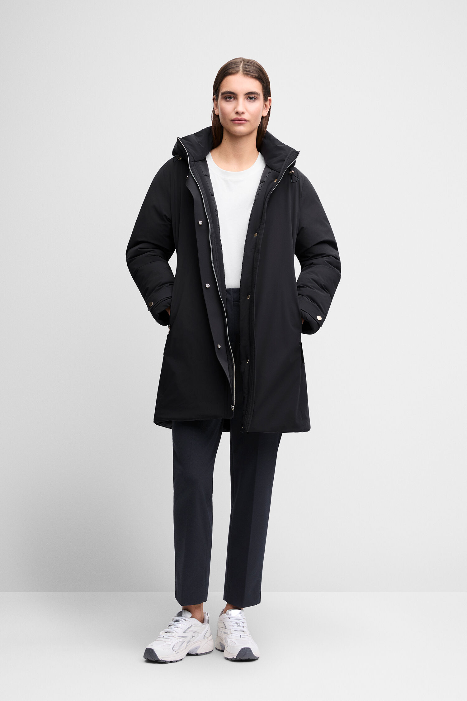 Parka, Winterjacke, Schwarz, Puffer, Offen Front