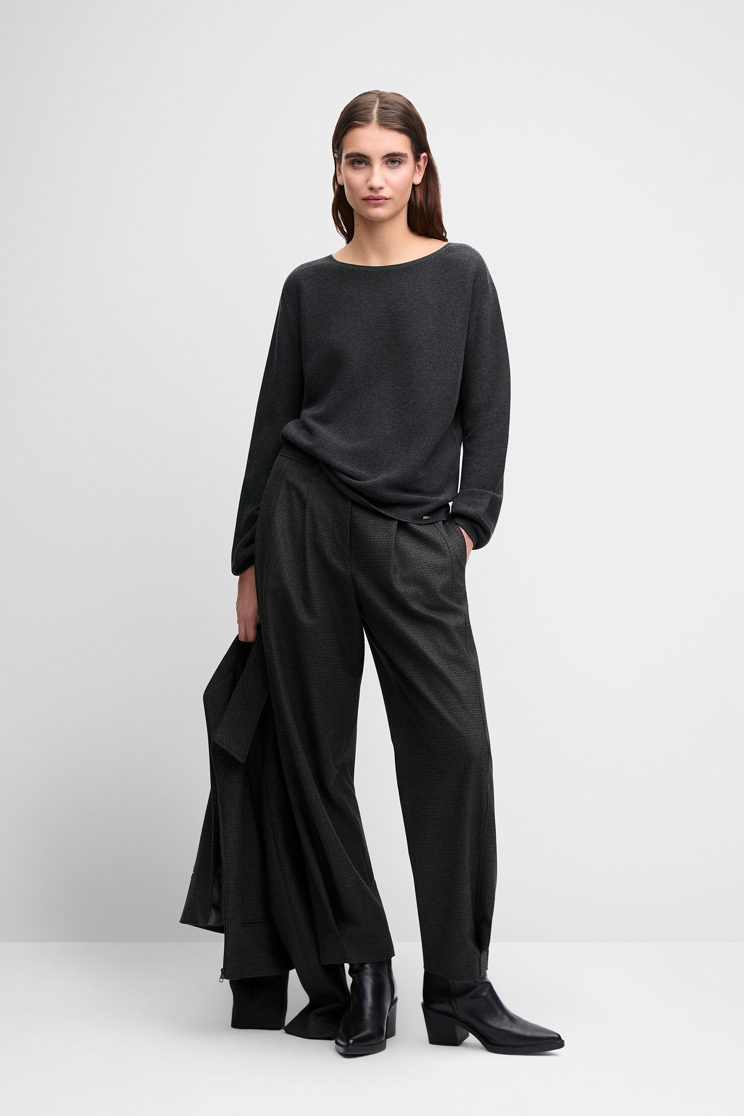Dunkelgrau, Pullover, Overall, Hose, Stola/Jacke