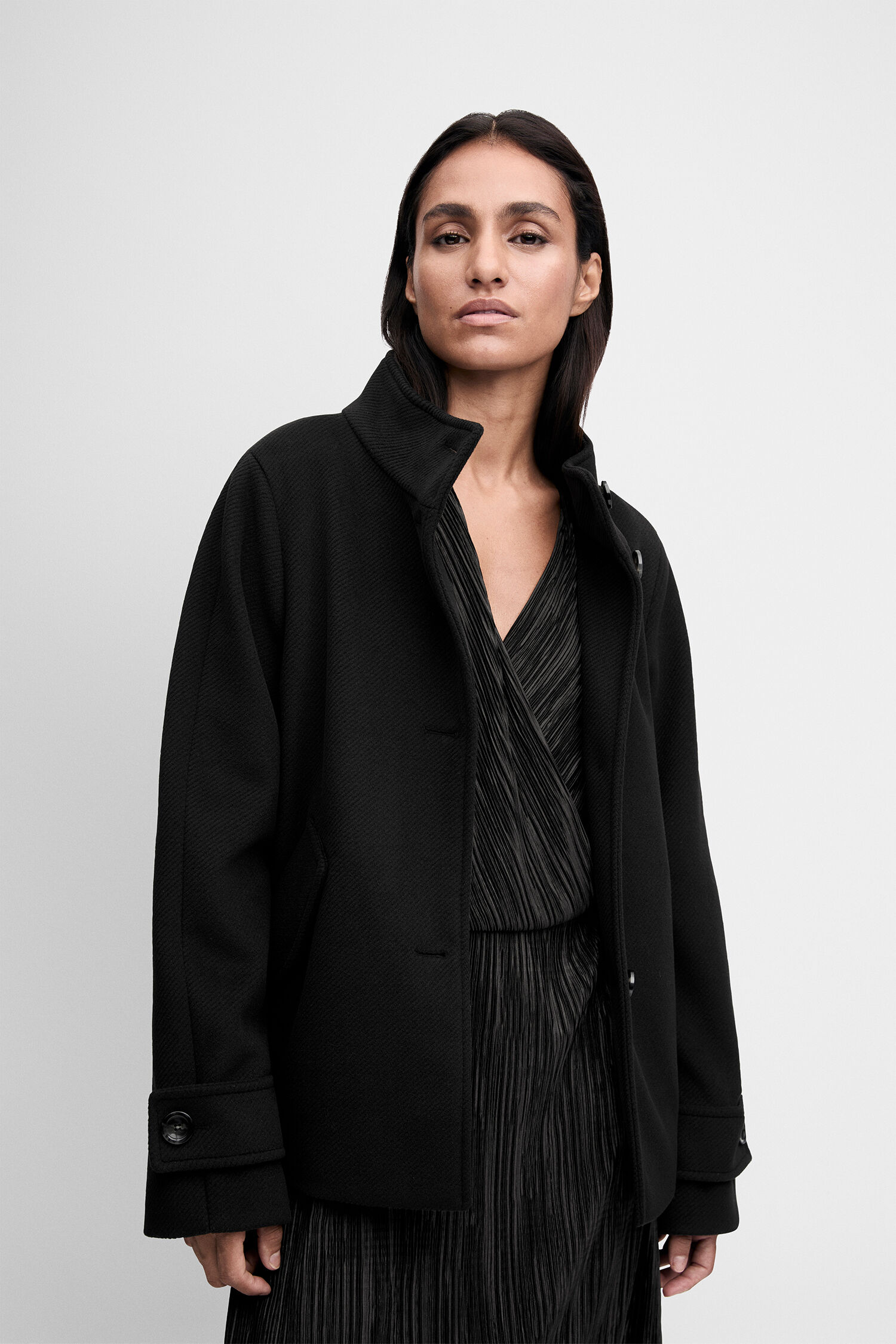 Mantel, Schwarz, Jacke, Kragen, Wollmischung