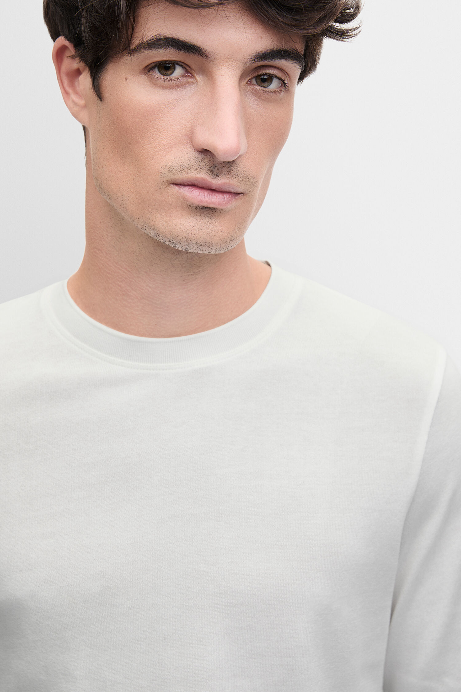 Langarmshirt, Rundhalsausschnitt, Weiß, Baumwolle, Gestrickt