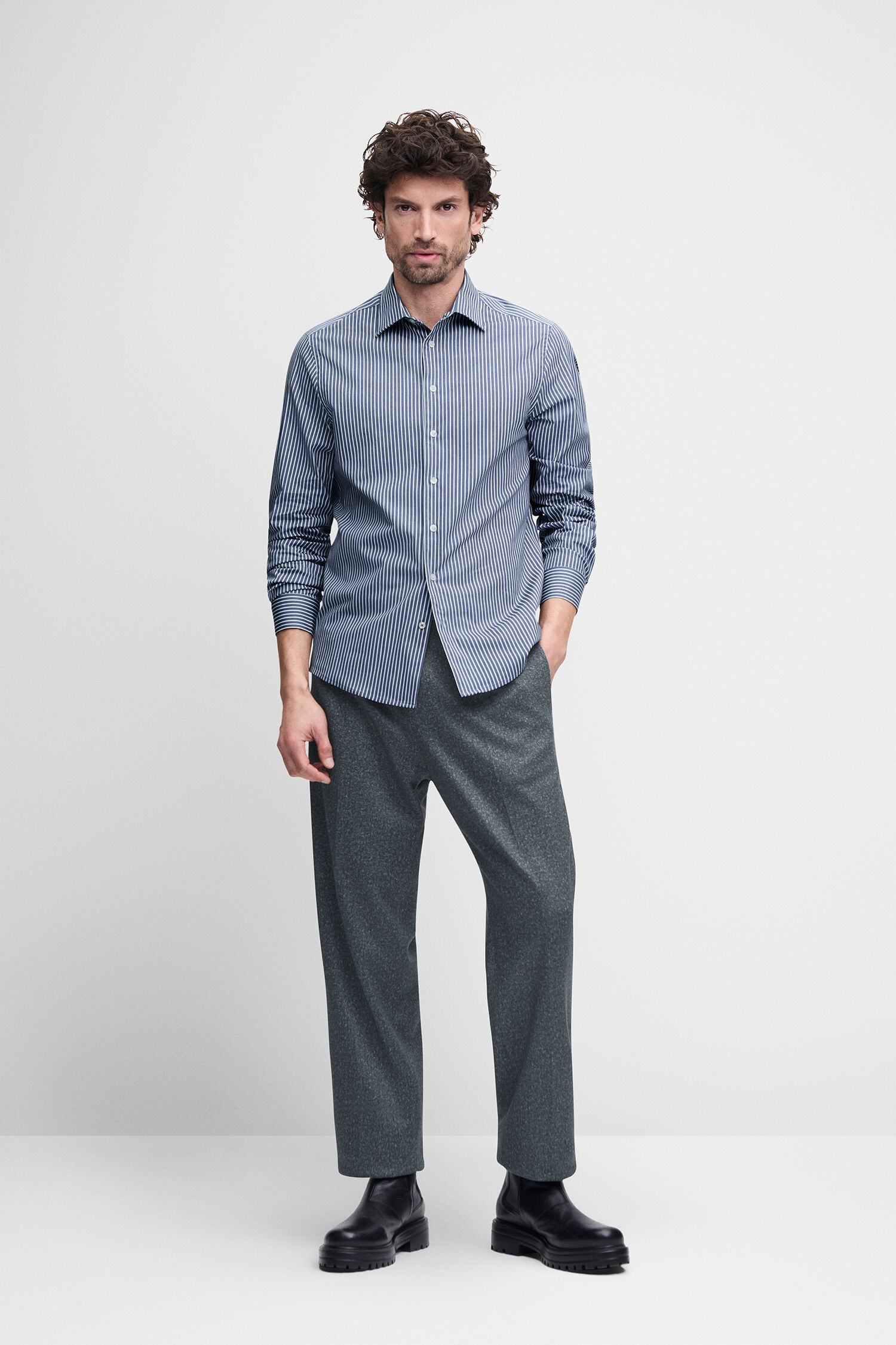 Streifenhemde, Langarm, Button-down, Blau, Hose, Herrenmode
