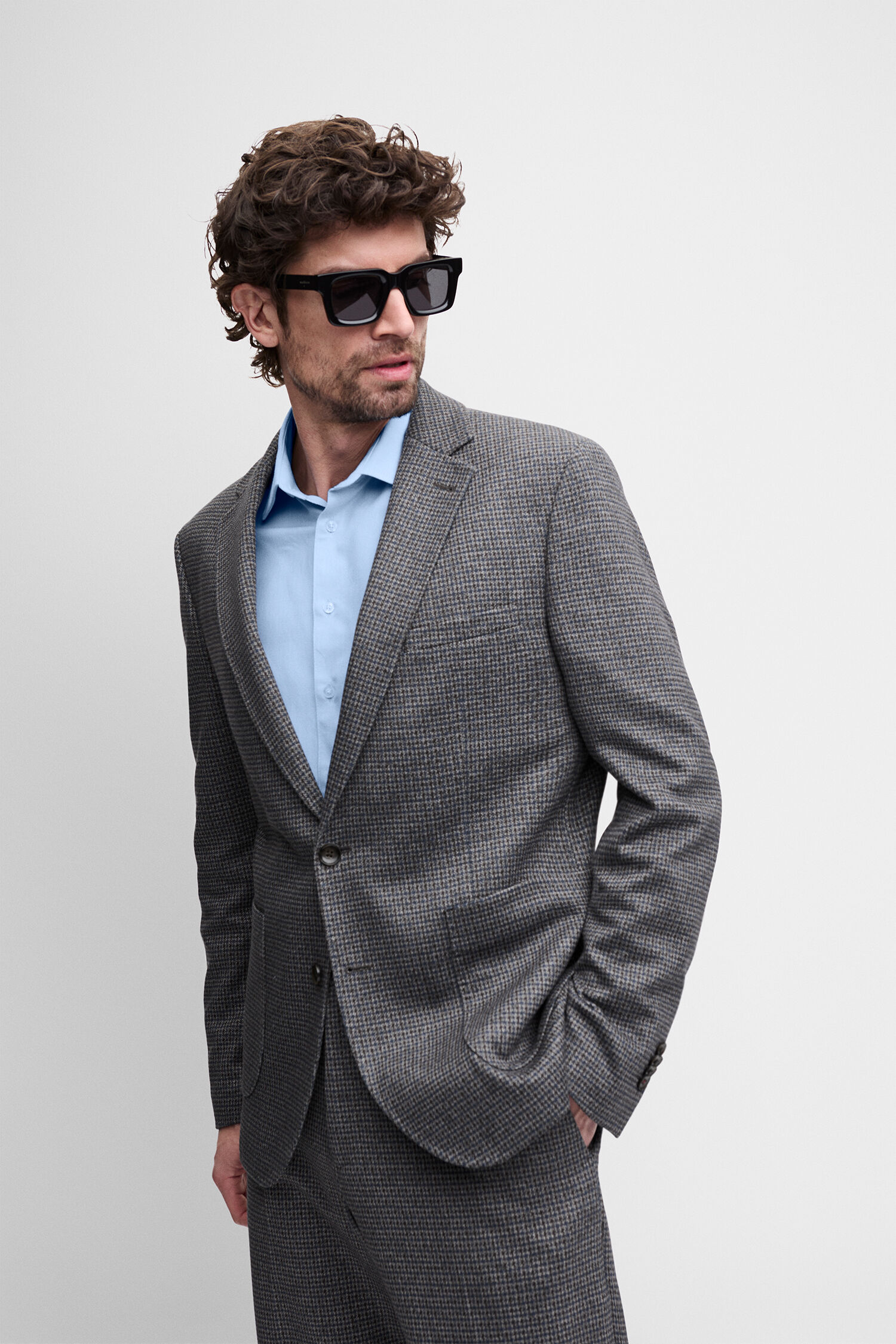 Anzug, Hemd, Sakko, Brille, Tweed