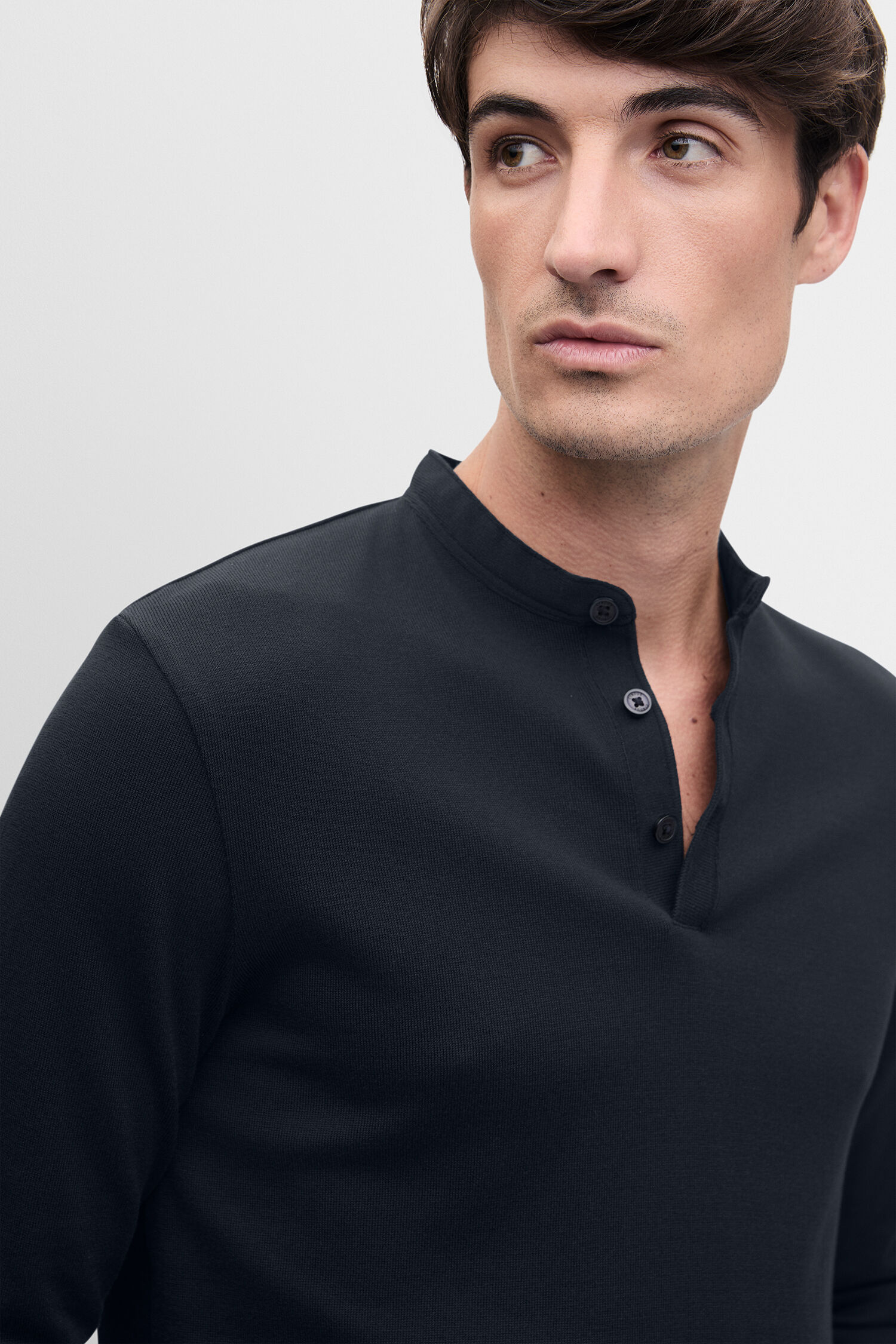 Henley, Langarm, Dunkelblau, Körpernah, Pullover