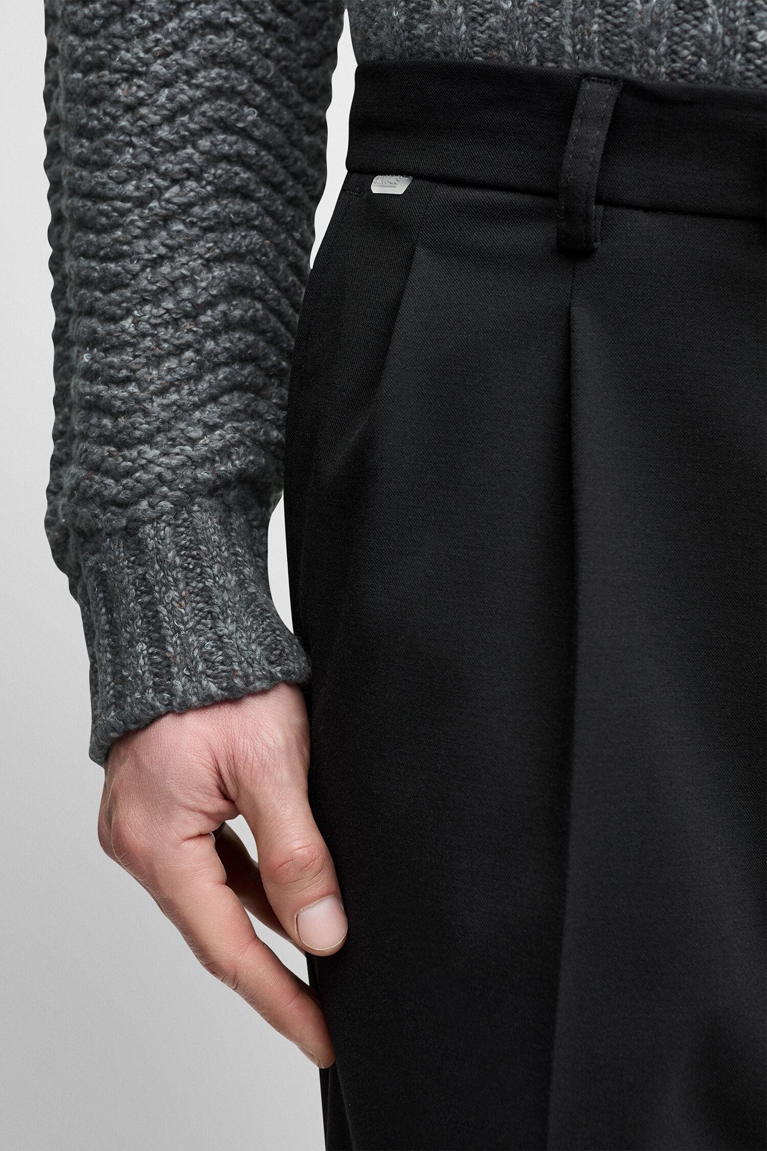 schwarz, hose, taille, revers, knopfloch