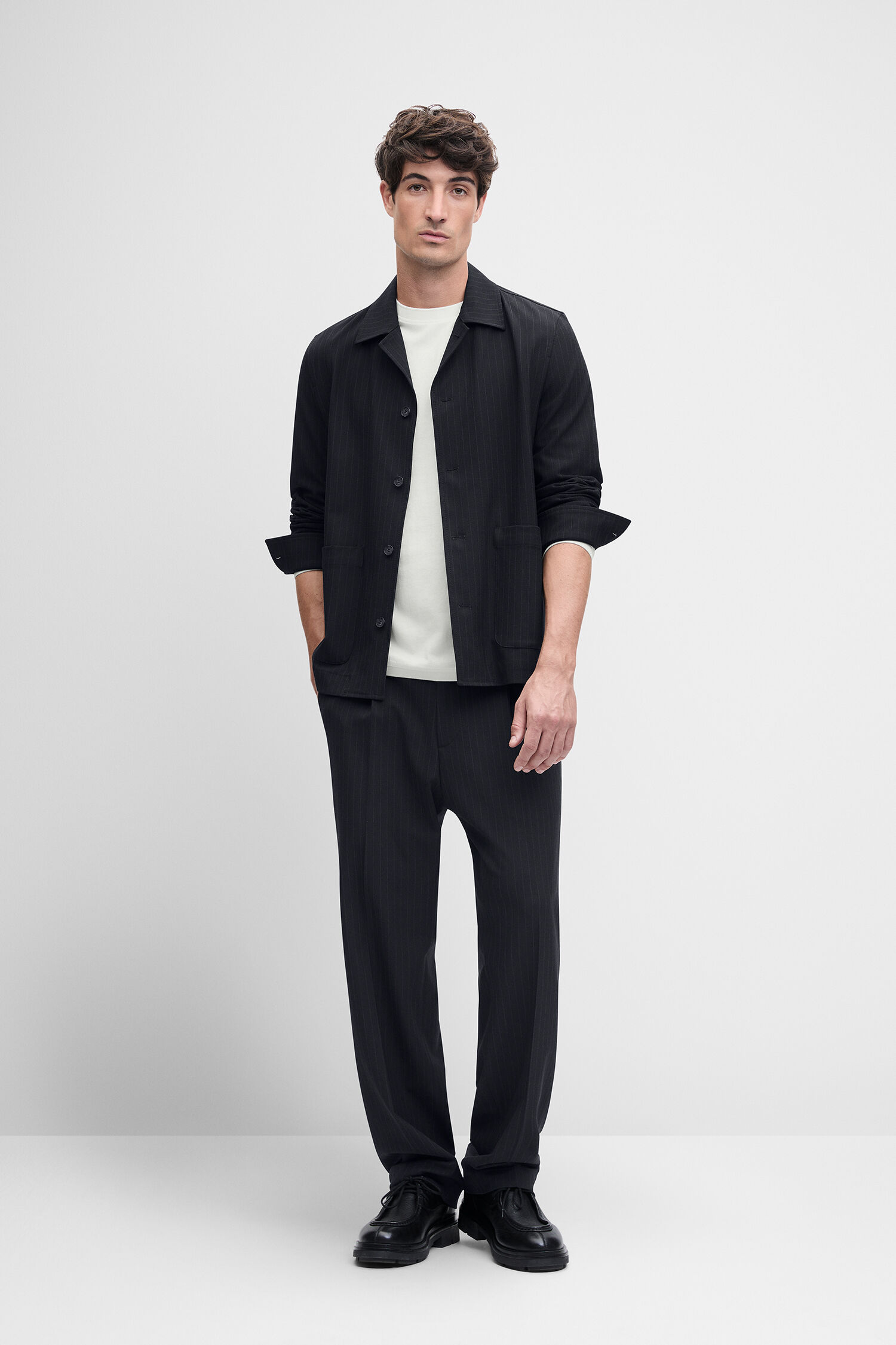Hemdjacke, Nadelstreifen, Schwarz, Lange Ärmel, Gehäkelter Look