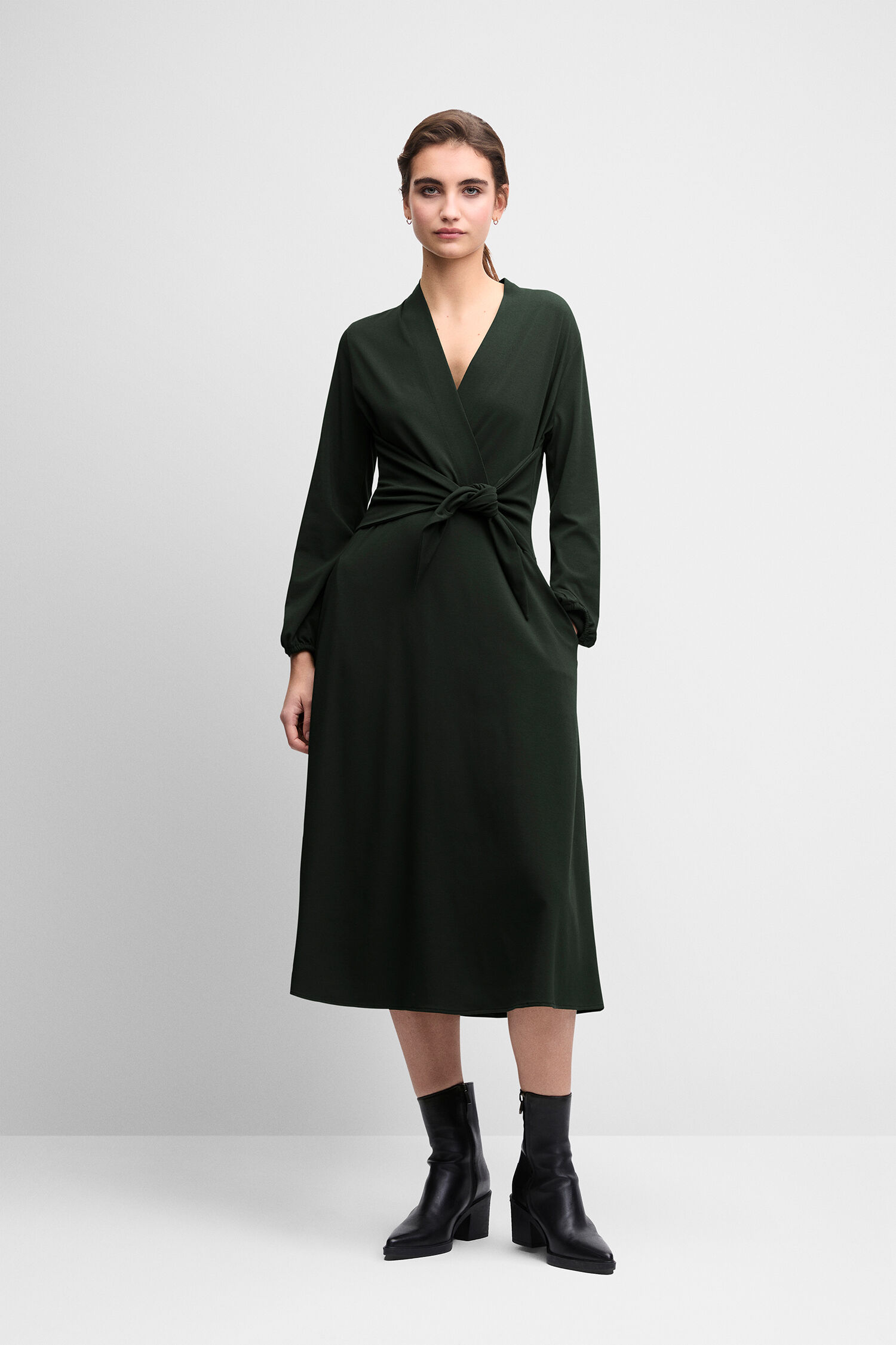 Kleid, Wickelkleid, Ärmel mit Bündchen, Midi-Länge, dunkelgrün