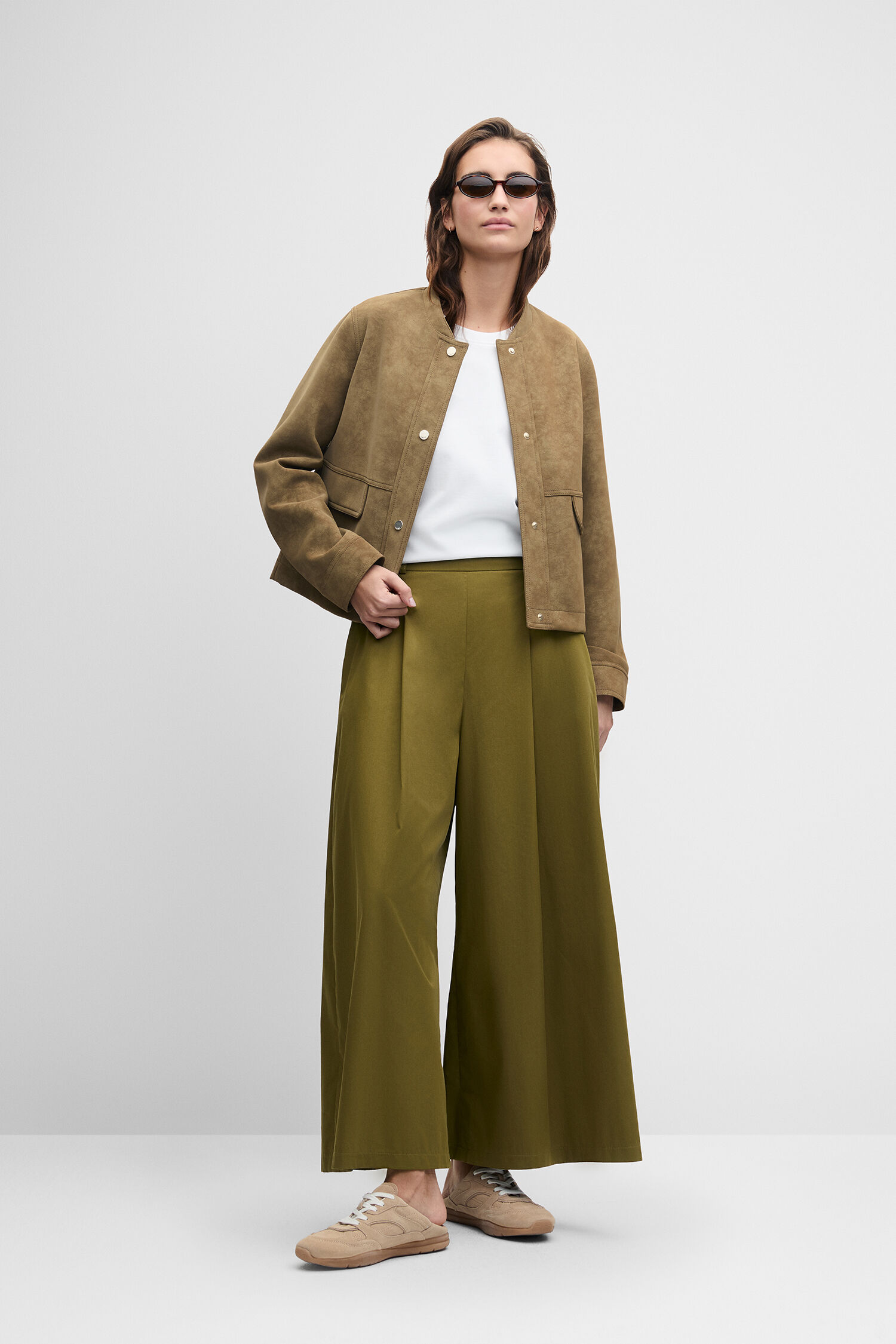 jacke, långe jacke, Suede, Khaki, weite beine