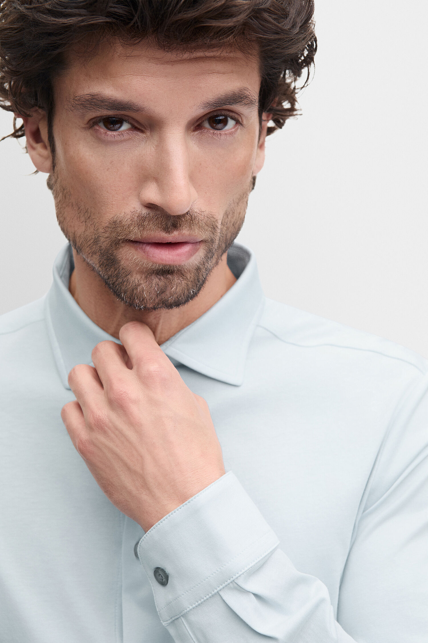 Herrenhemd, Polohemd, hellblau, Langarm, Kragenhemd