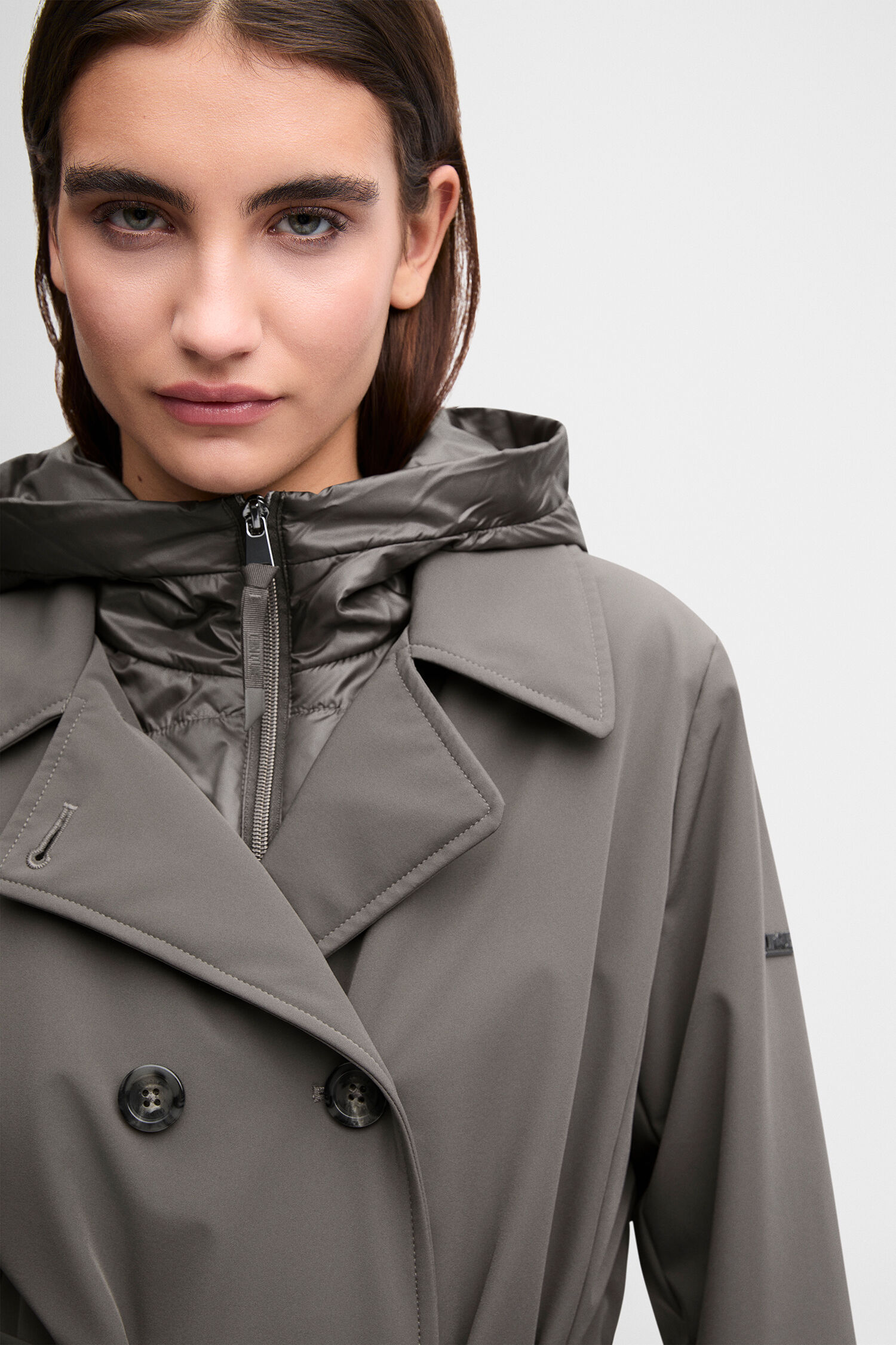 Mantel, Trenchcoat, Grau, Gürtel, Reißverschluss