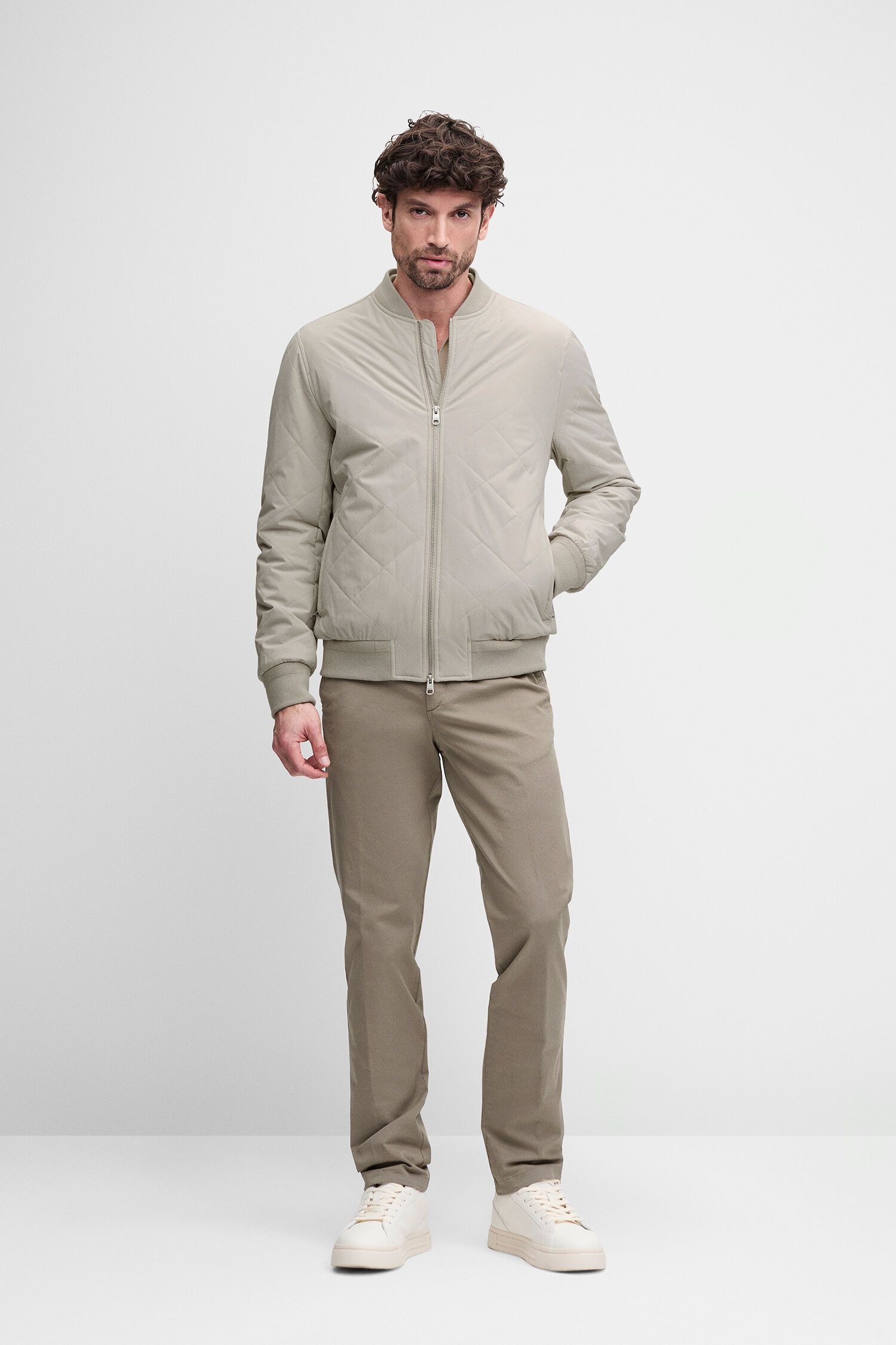 Jacke, Qietierte, Bomber, Reißverschluss, Beige