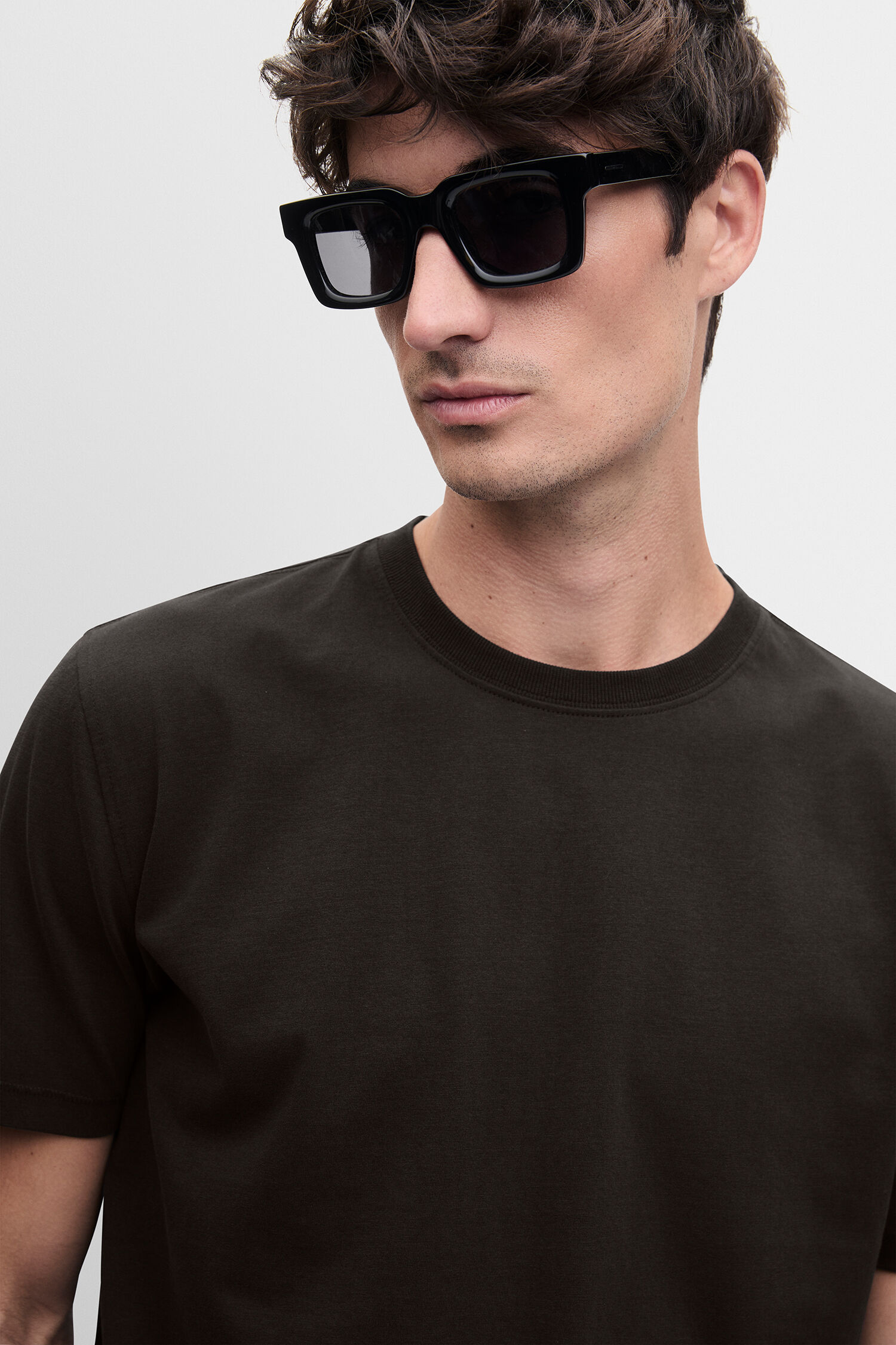 T-Shirt, Kurzarm, Schwarz, Rundhals, Baumwolle