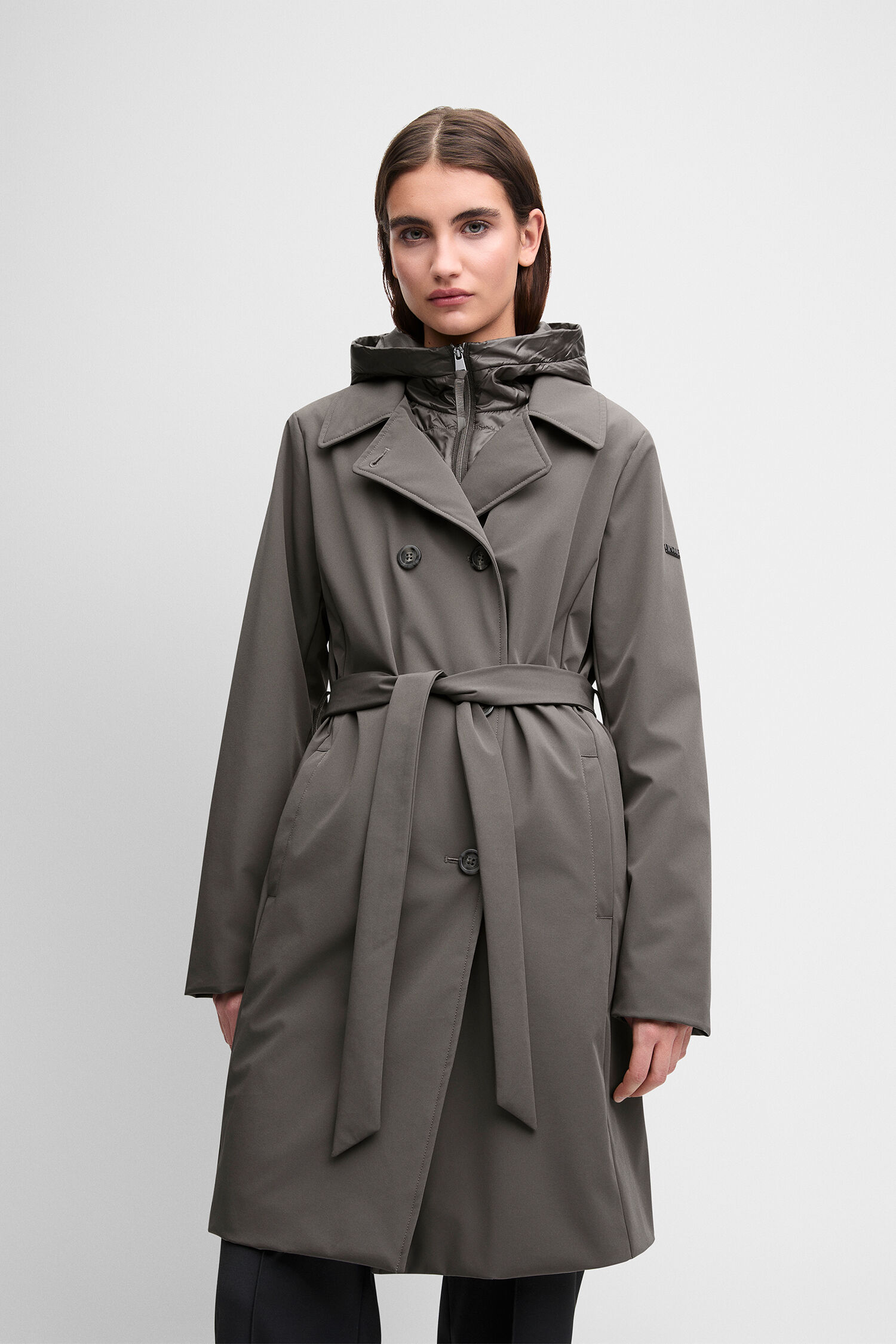 Mantel, Trenchcoat, Grau, Gürtel, Reißverschluss
