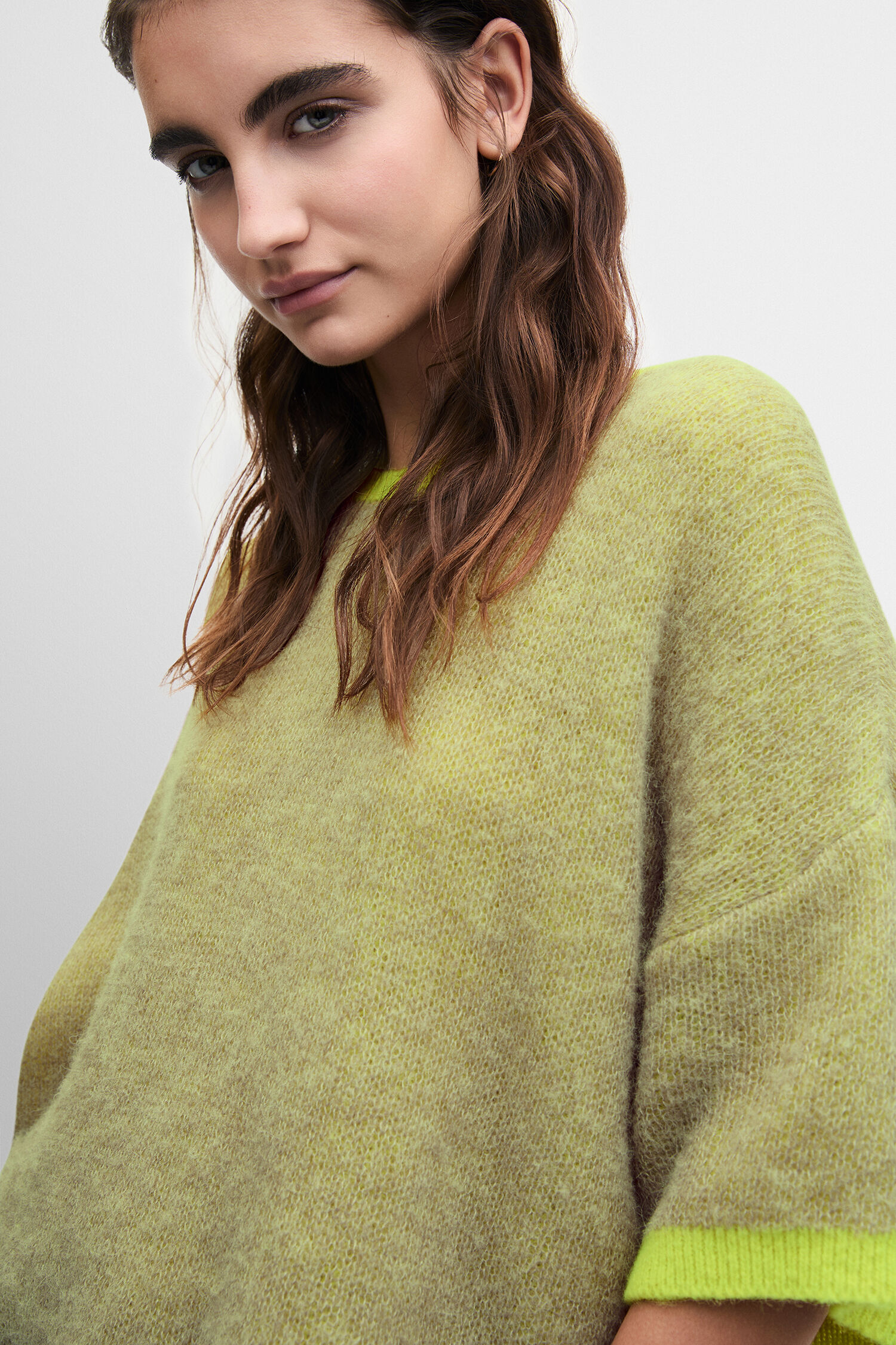 Pullover, Knitwear, Grün, Limette Akzente, Kurzarm?